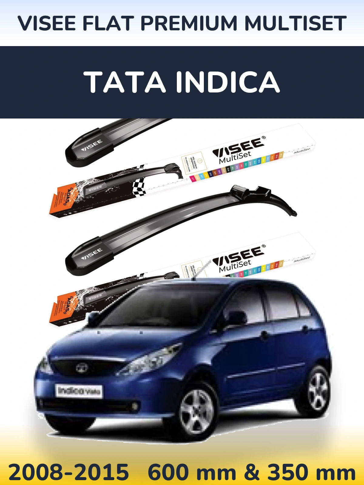Front wiper blade set VISEE FLAT PREMIUM MultiSet 600 & 350 mm for Tata Indica 2008-2015