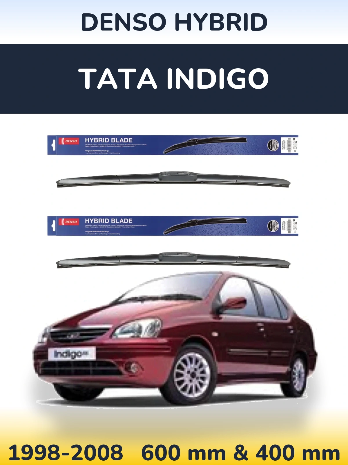 Комплект передних дворников Denso Hybrid 600 & 400 мм для Tata Indigo 1998-2008