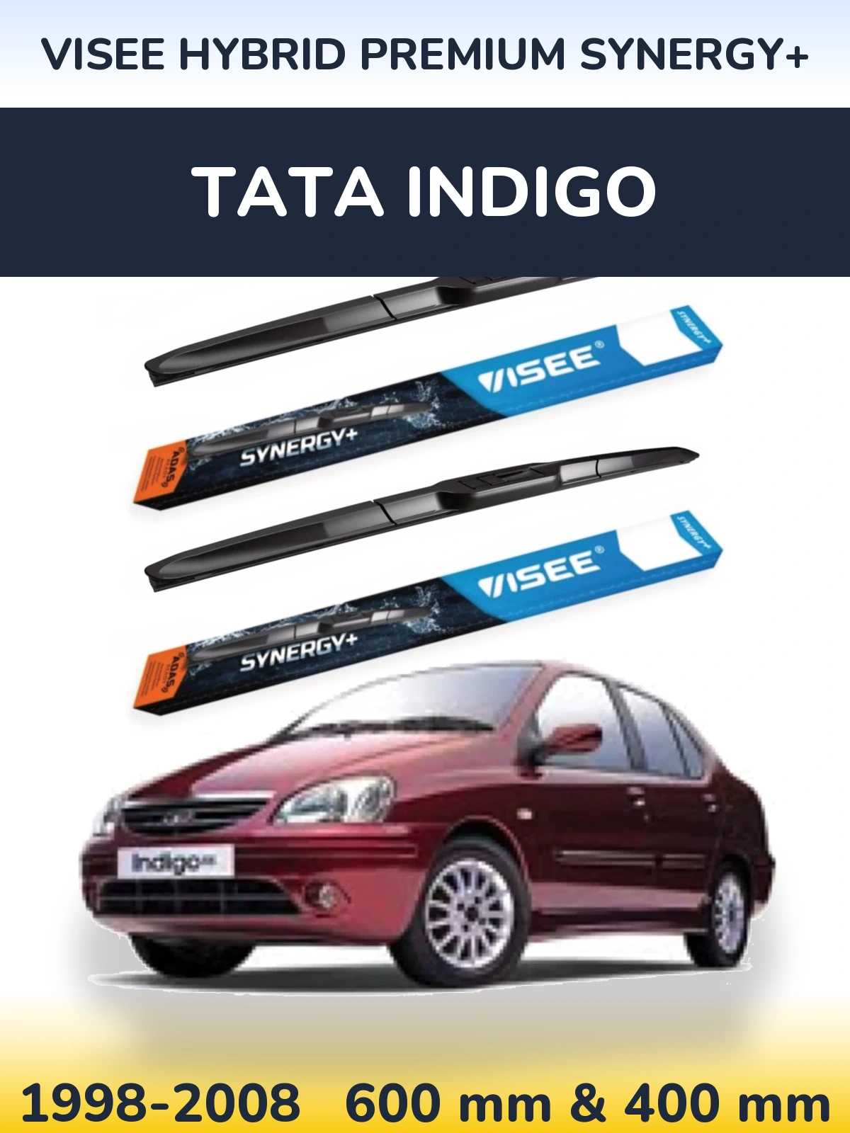 Front wiper blade set VISEE HYBRID PREMIUM SYNERGY+ 600 & 400 mm for Tata Indigo 1998-2008