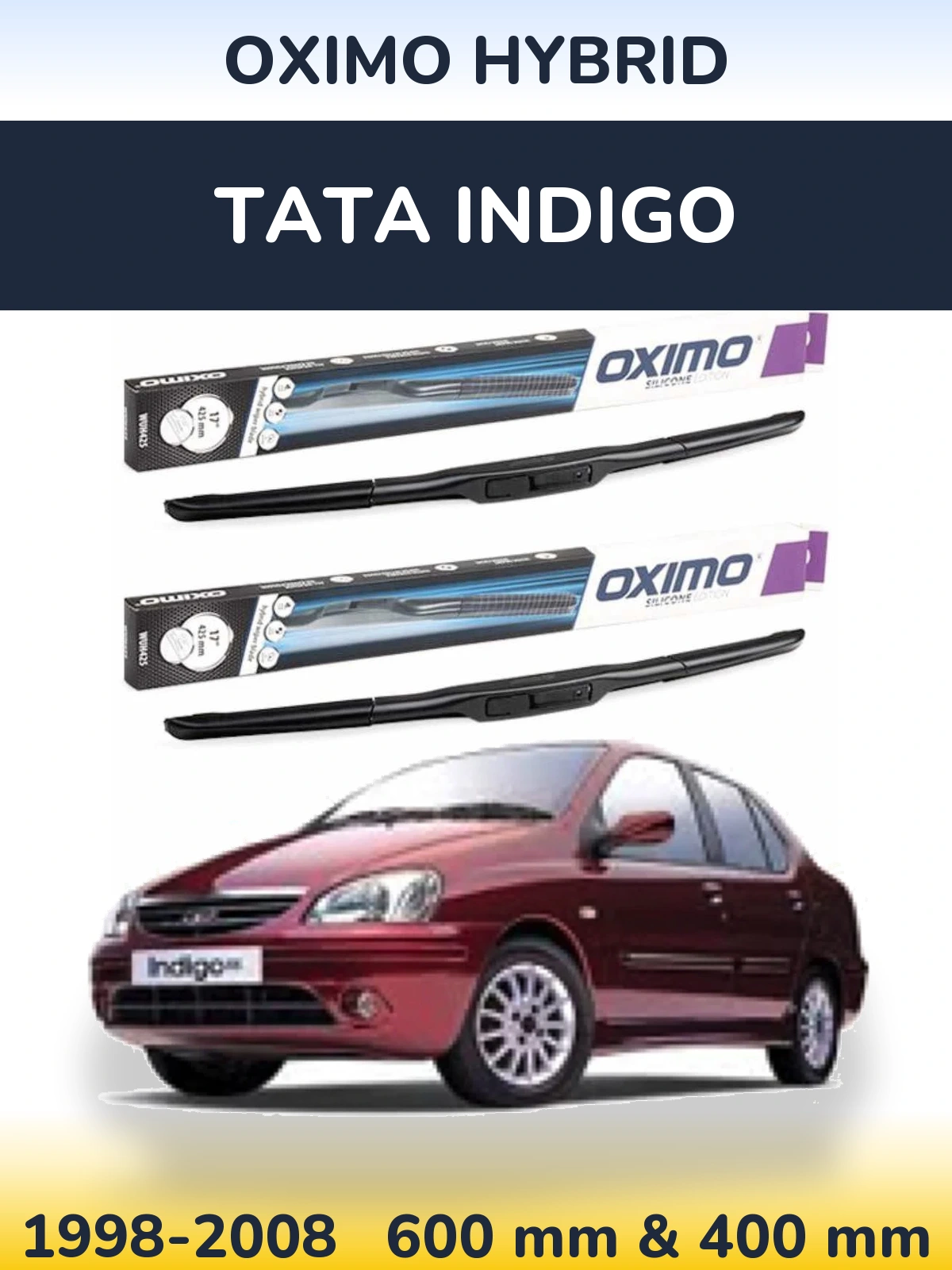 Front wiper blade set Oximo Hybrid 600 & 400 mm for Tata Indigo 1998-2008