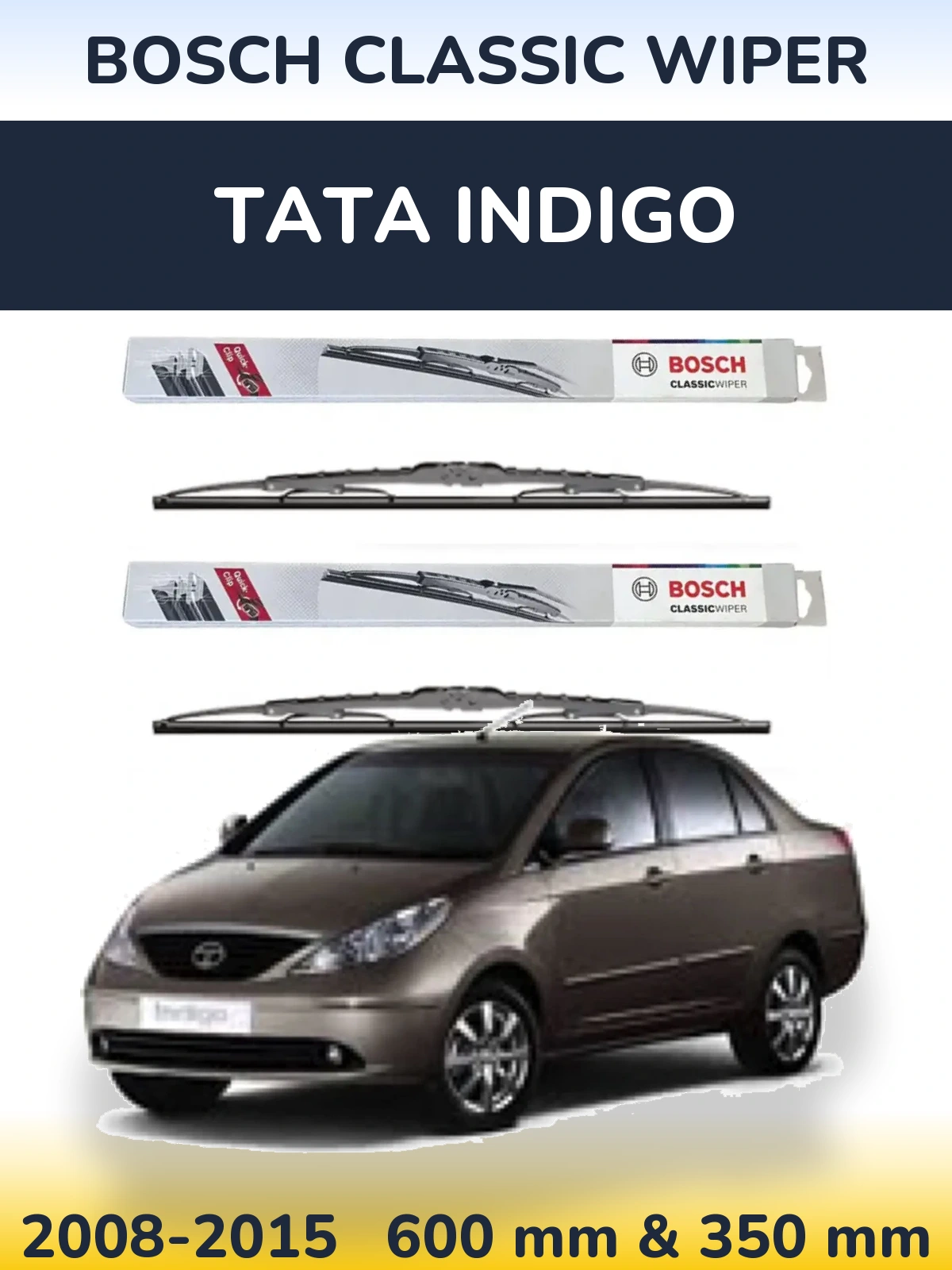 Front wiper blade set BOSCH Classic Wiper 600 & 340 mm for Tata Indigo 2008-2015
