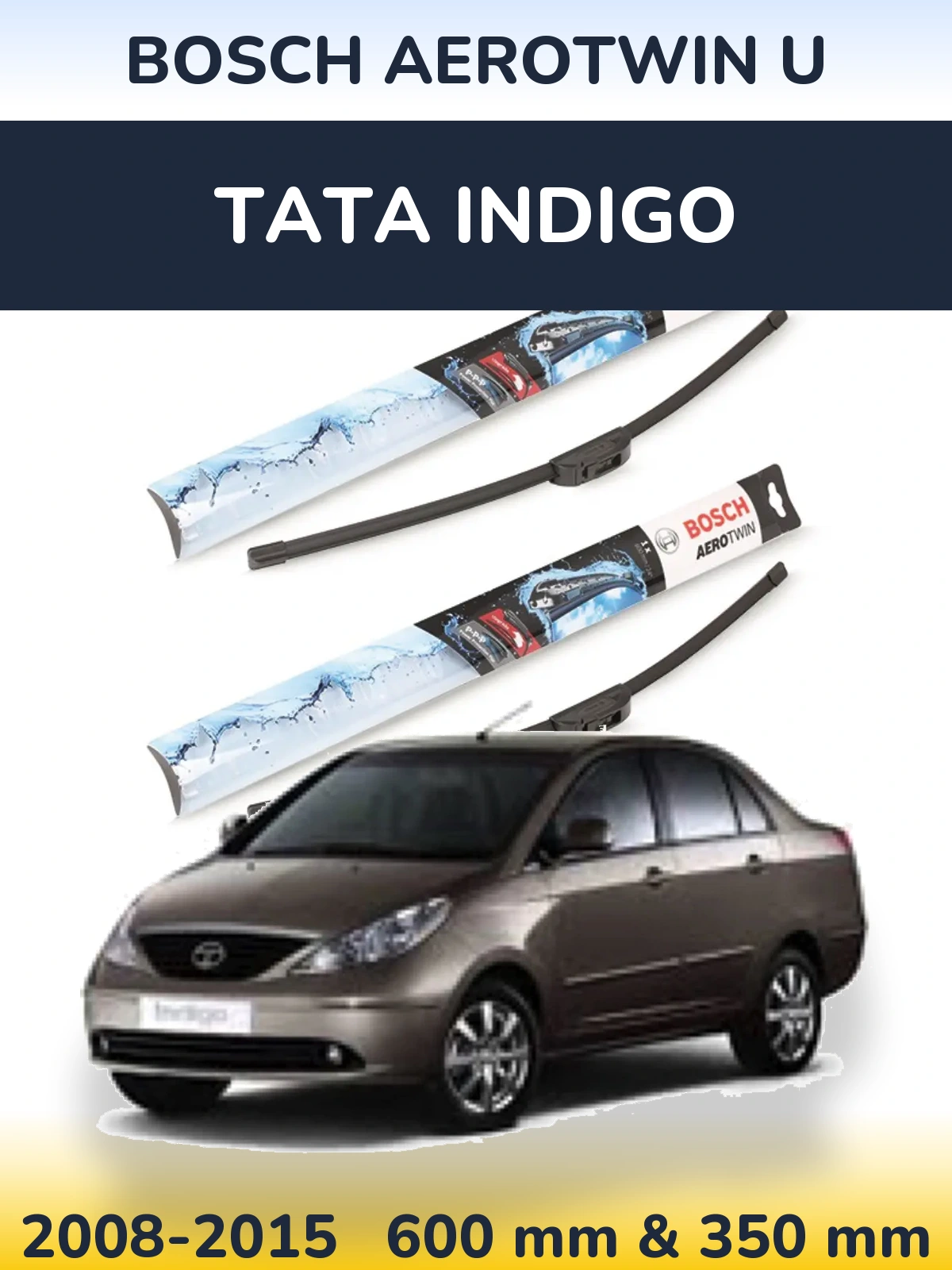 Front wiper blade set BOSCH AeroTwin U 600 & 350 mm for Tata Indigo 2008-2015