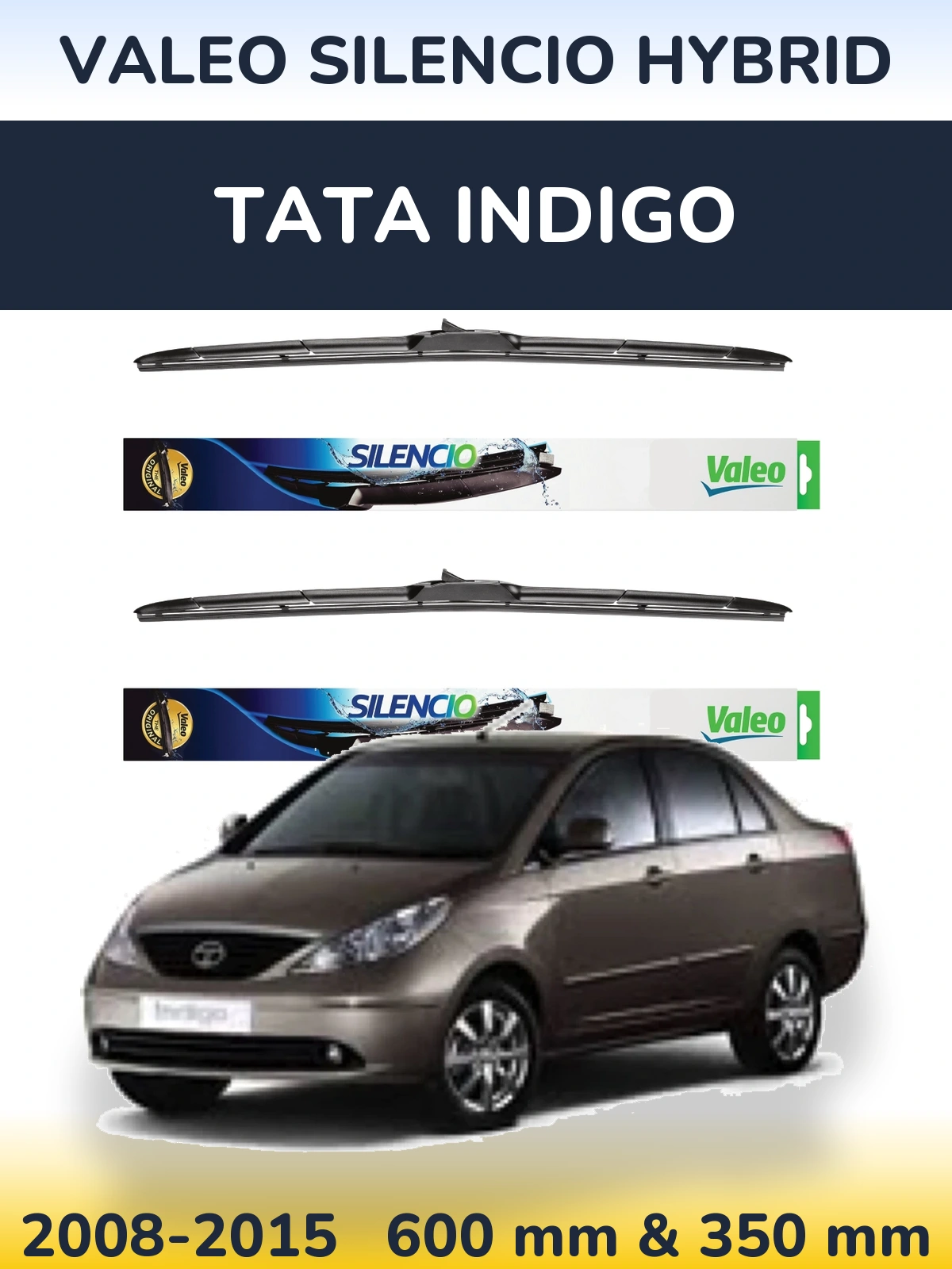 Front wiper blade set Valeo Silencio Hybrid 600 & 350 mm for Tata Indigo 2008-2015