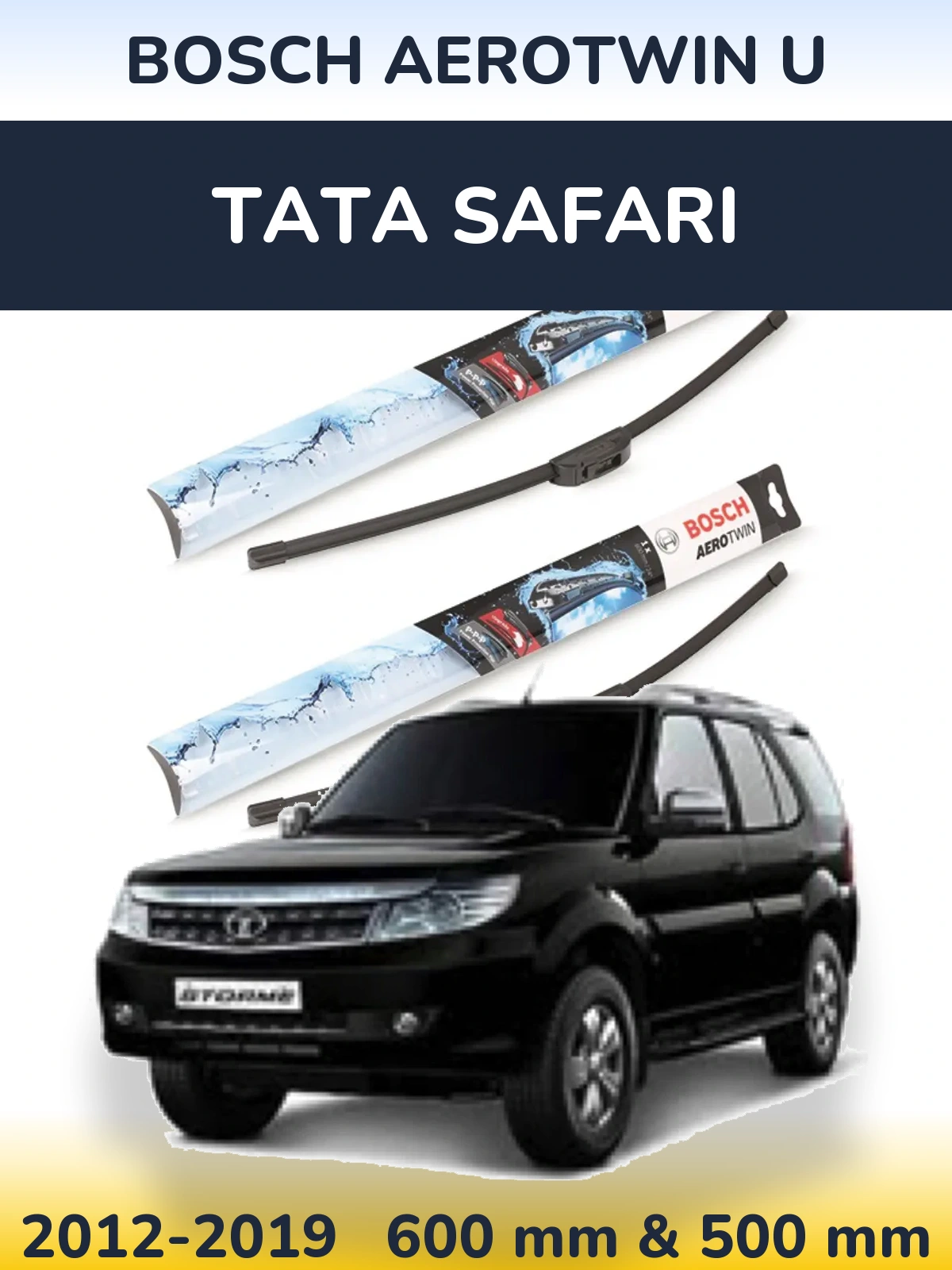 Front wiper blade set BOSCH AeroTwin U 600 & 500 mm for Tata Safari 2012-2019