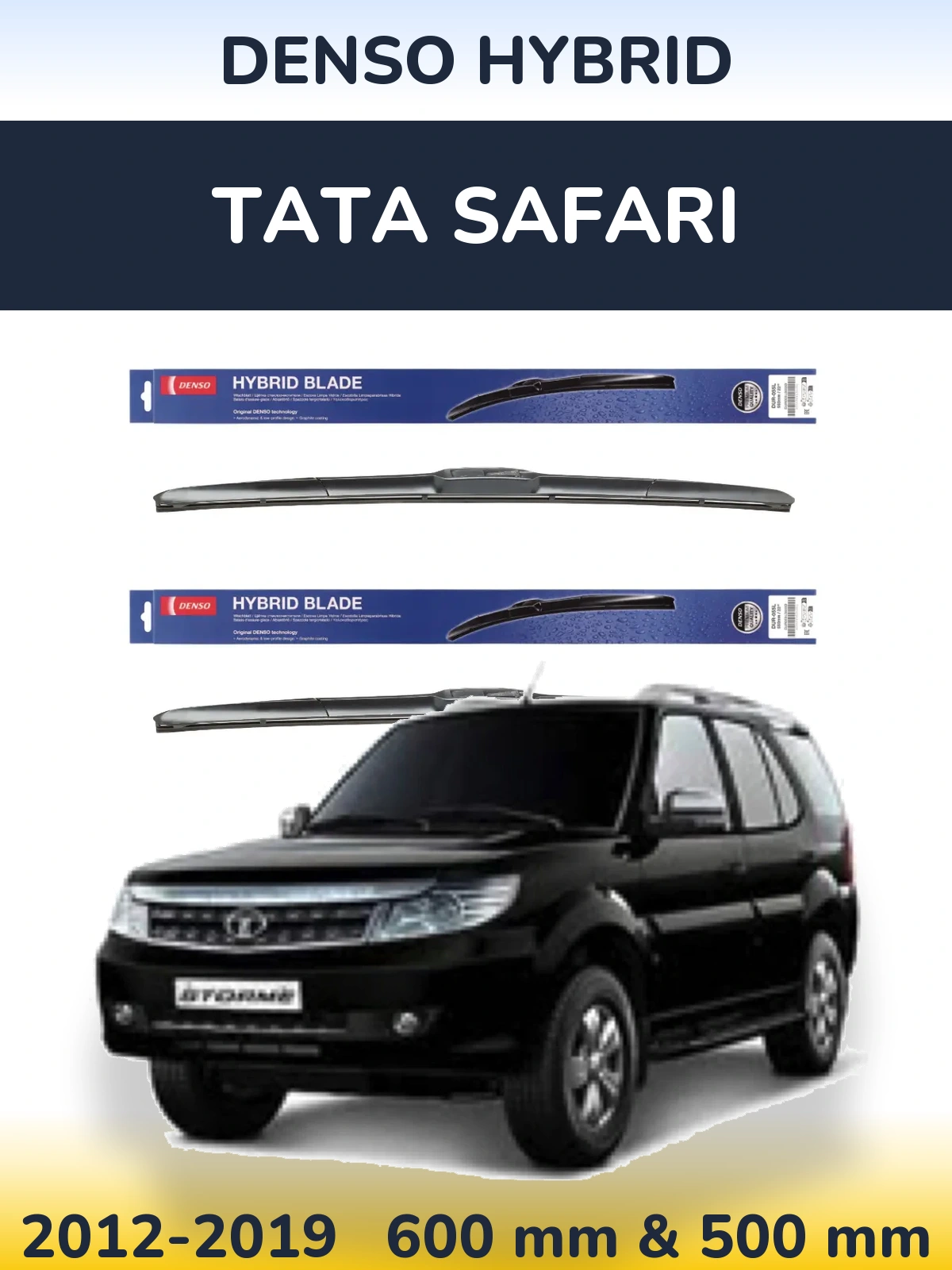 Front wiper blade set Denso Hybrid 600 & 500 mm for Tata Safari 2012-2019