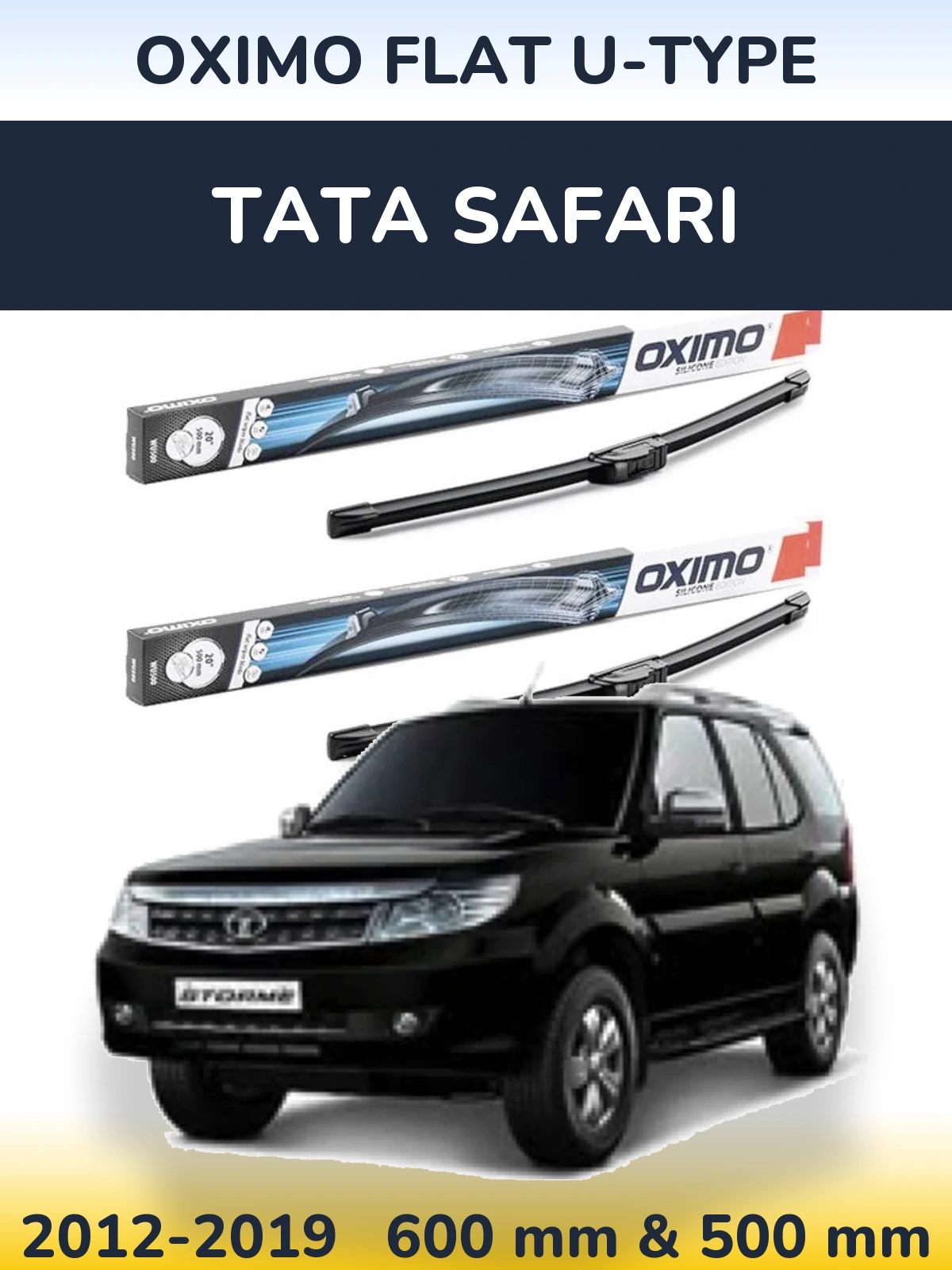 Front wiper blade set Oximo Flat U-type 600 & 500 mm for Tata Safari 2012-2019
