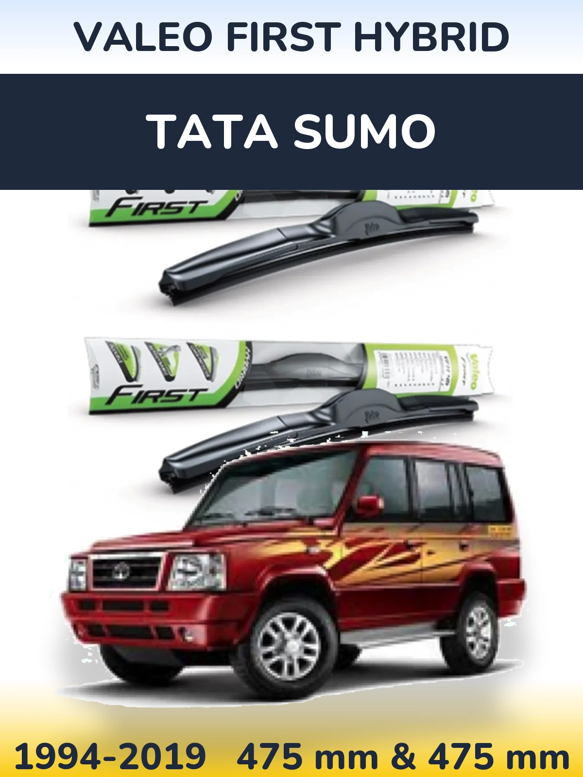 Комплект передних дворников Valeo First Hybrid 475 & 475 мм для Tata Sumo 1994-2019