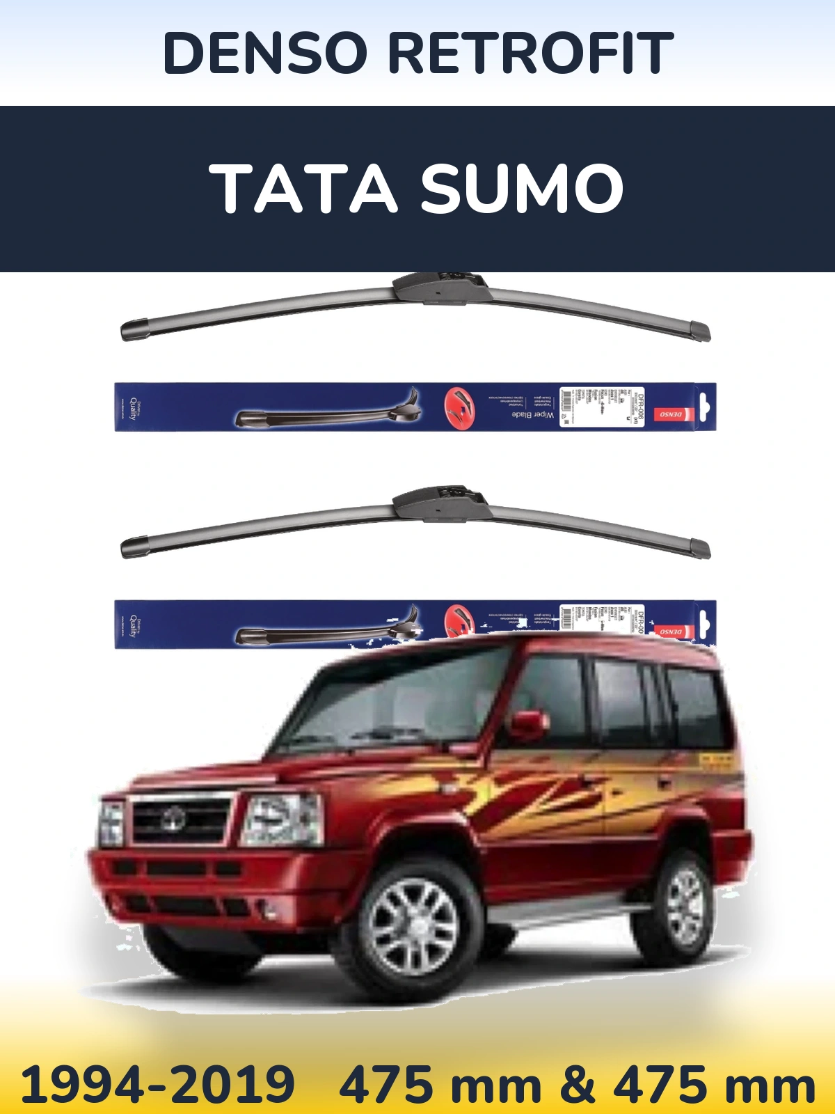 Комплект передних дворников Denso Retrofit 475 & 475 мм для Tata Sumo 1994-2019