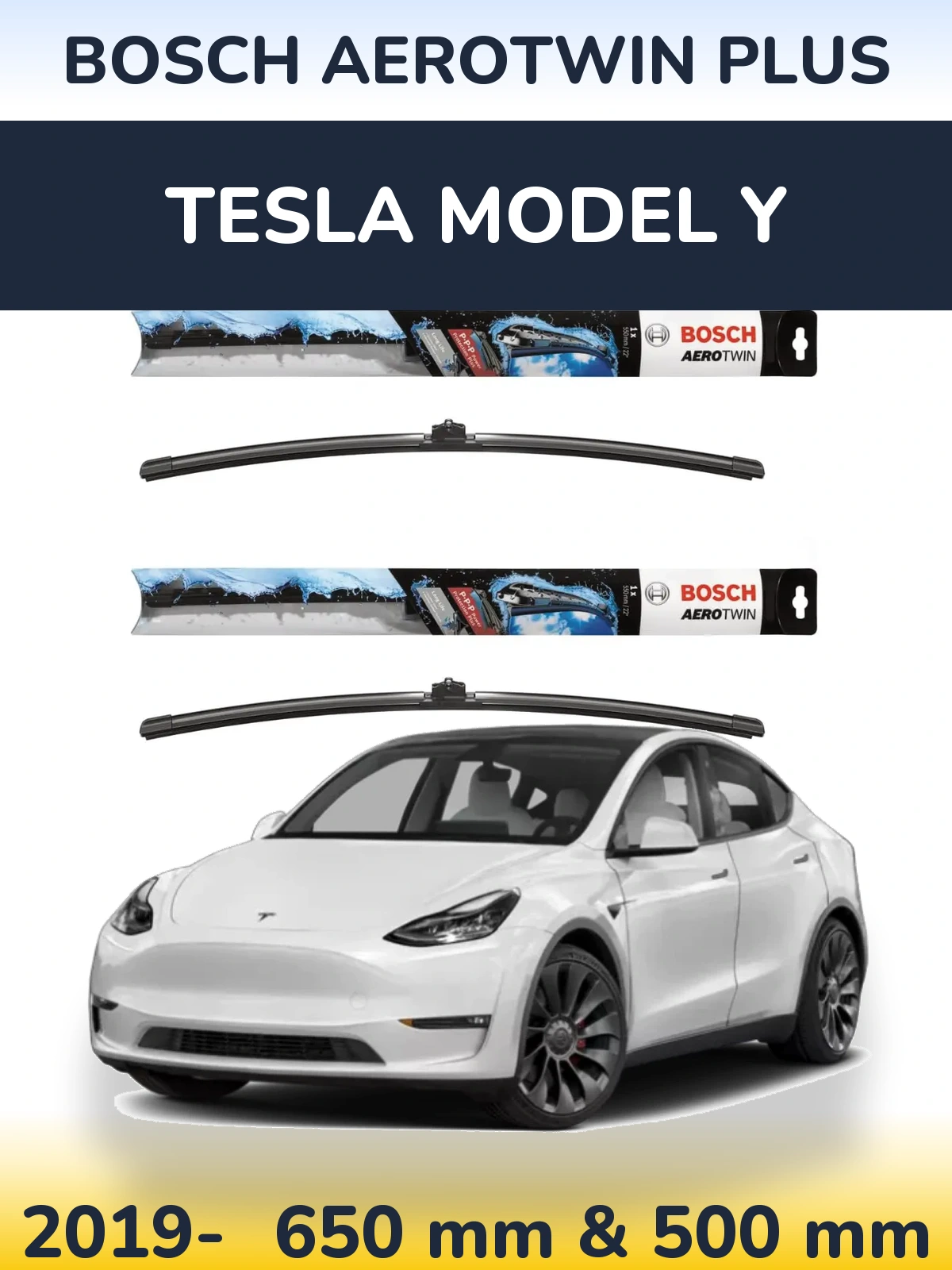 Комплект передніх щіток BOSCH AeroTwin Plus 650 & 500 мм для Tesla Модель Y 2019-2026