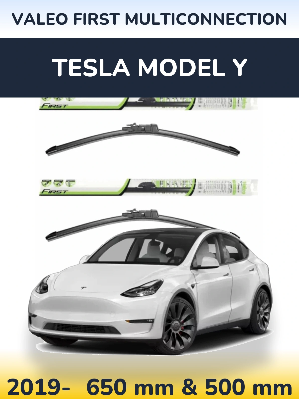 Front wiper blade set Valeo First MultiConnection 650 & 500 mm for Tesla Modelis Y 2019-2026