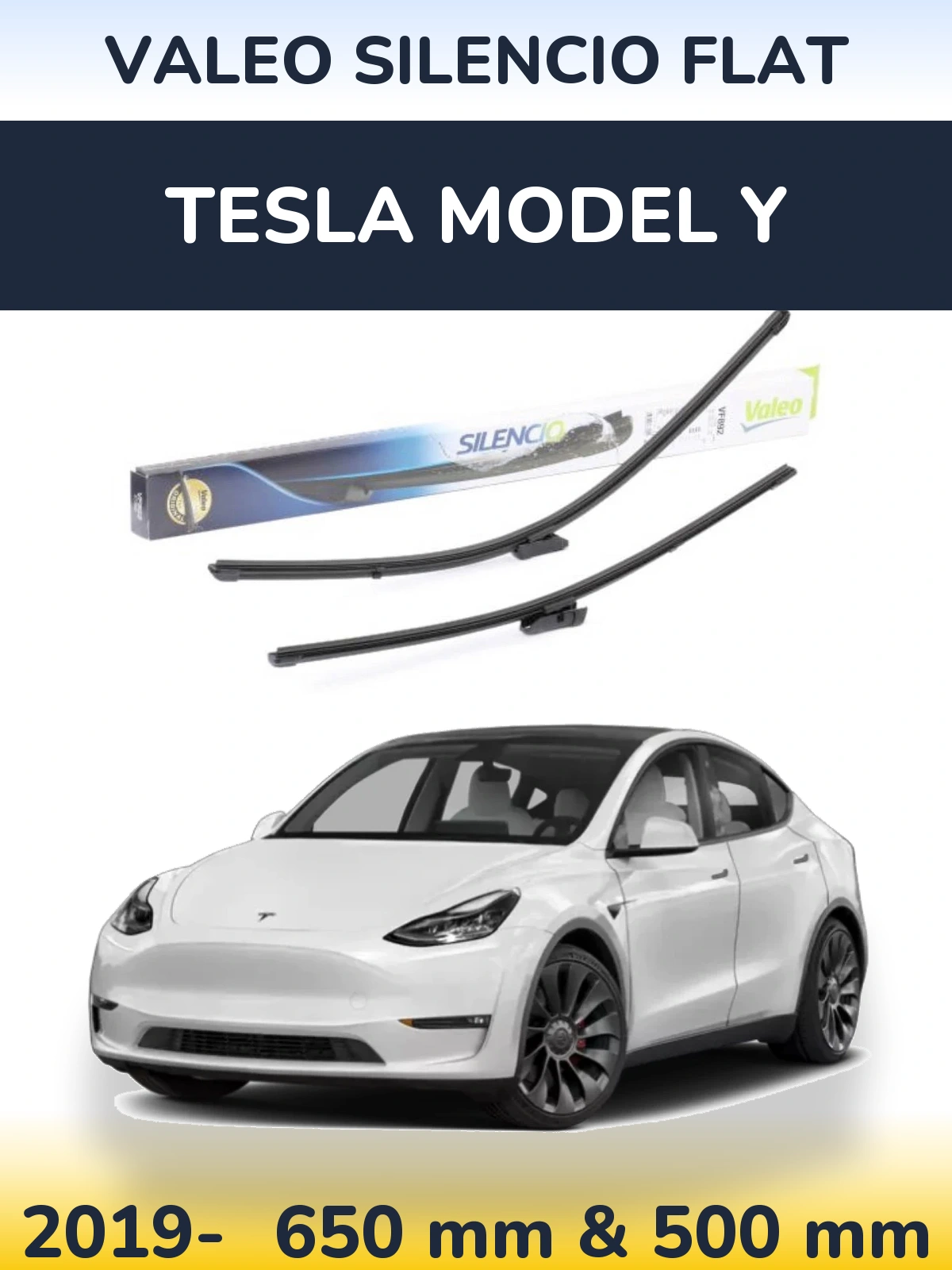 Front wiper blade set Valeo Silencio Flat 630 & 500 mm for Tesla Modelis Y 2019-2026