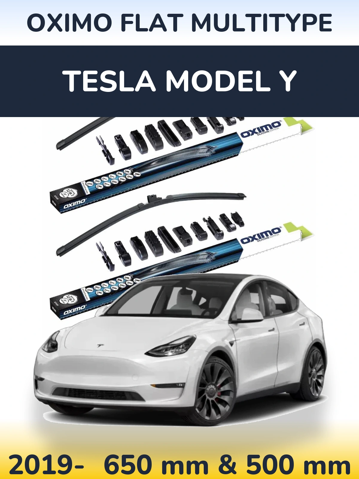 Комплект передніх щіток Oximo Flat MultiТипe 650 & 500 мм для Tesla Модель Y 2019-2026