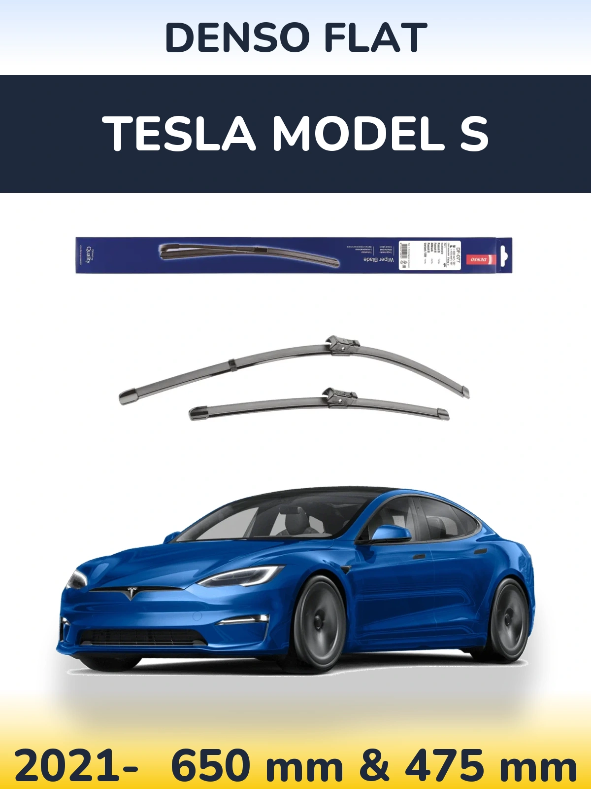 Front wiper blade set Denso Flat 650 & 475 mm for Tesla Modelis S 2021-2026
