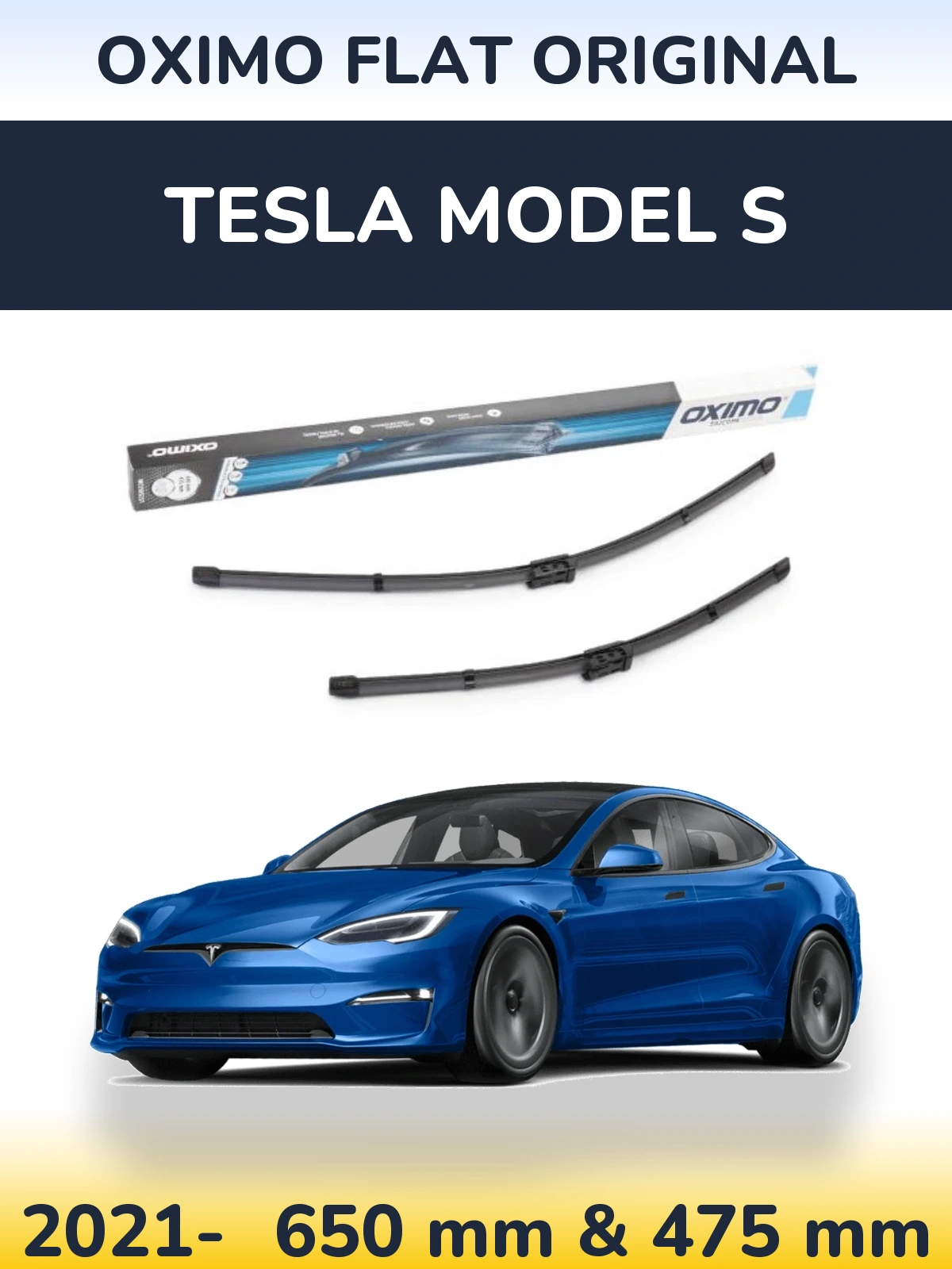 Front wiper blade set Oximo Flat Original 650 & 475 mm for Tesla Modelis S 2021-2026