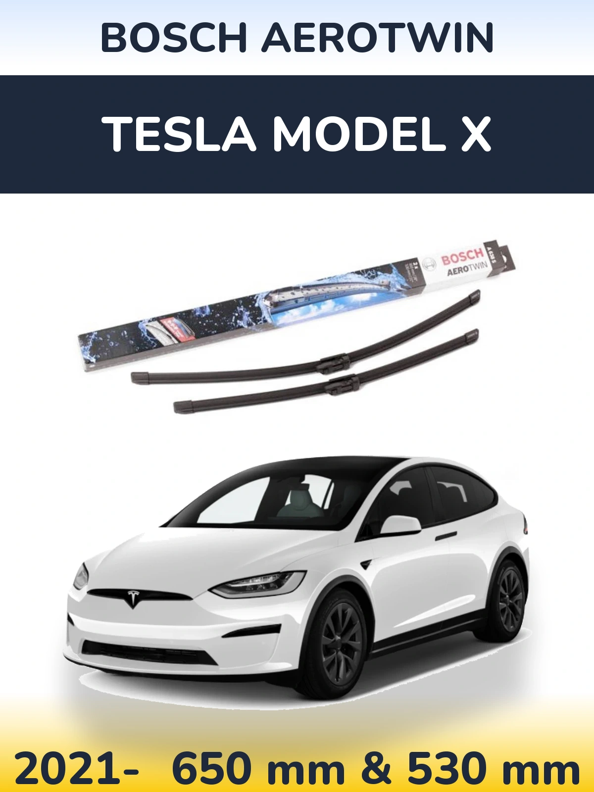 Комплект передних дворников BOSCH AeroTwin 650 & 530 мм для Tesla Модель X 2021-2026
