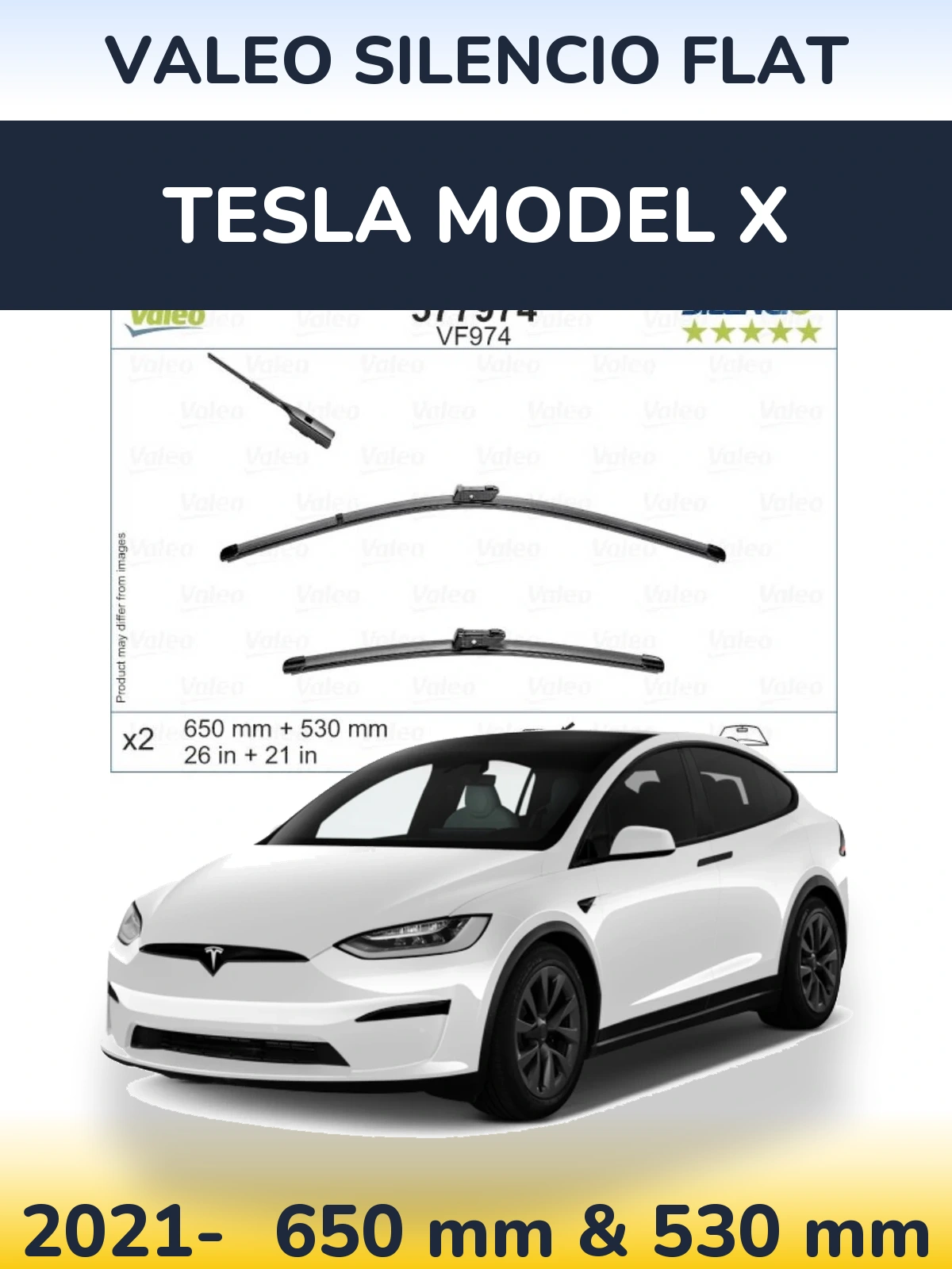 Комплект передних дворников Valeo Silencio Flat 650 & 530 мм для Tesla Модель X 2021-2026