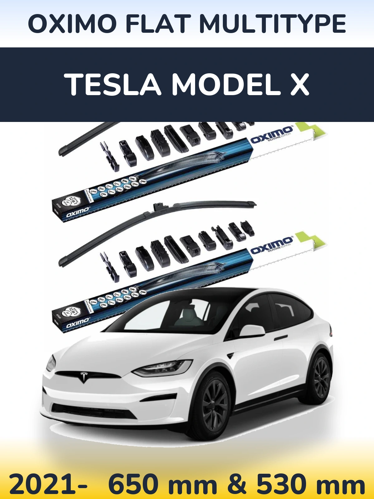 Front wiper blade set Oximo Flat MultiTipse 650 & 530 mm for Tesla Modelis X 2021-2026