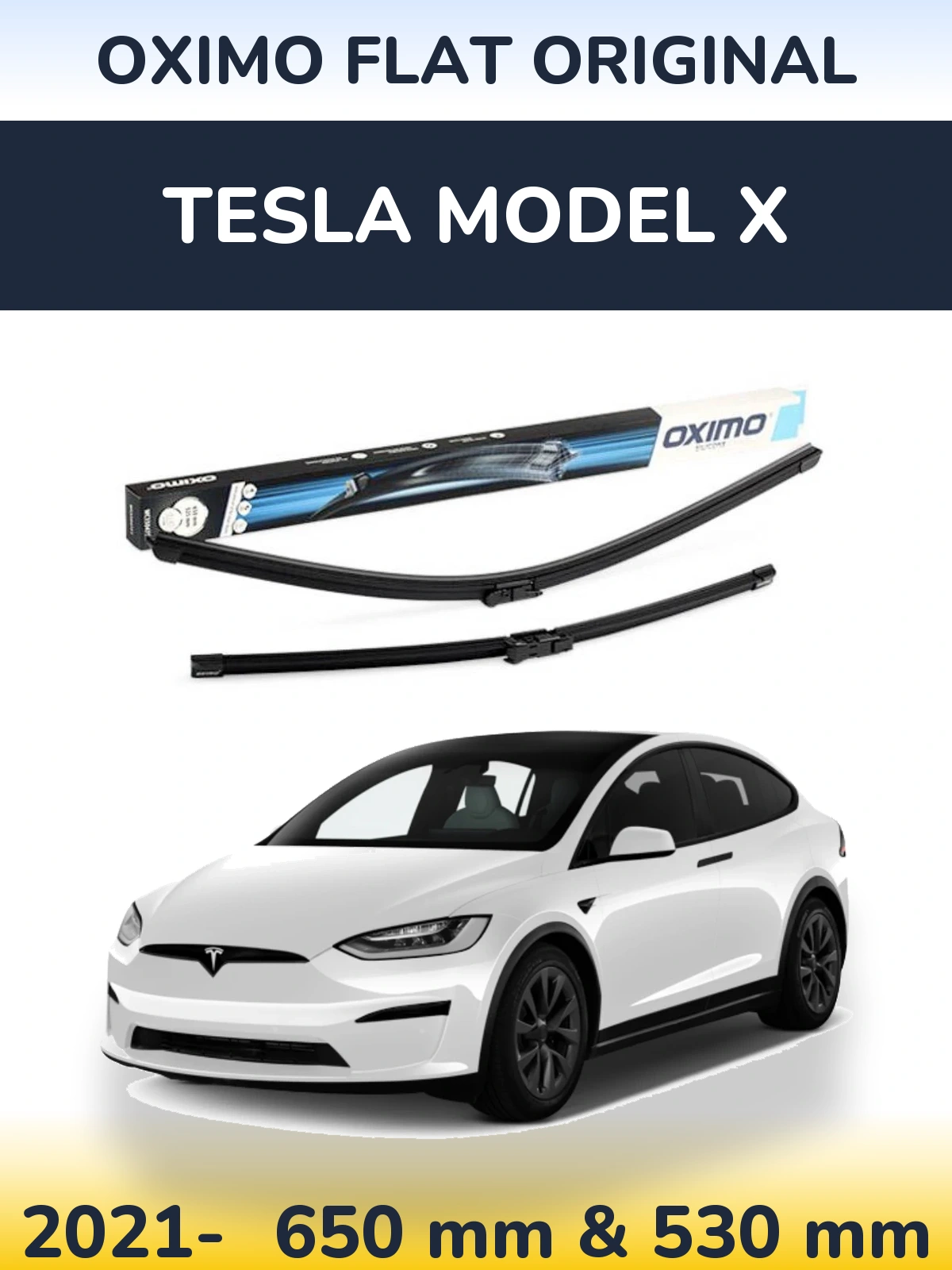 Front wiper blade set Oximo Flat Original 650 & 530 mm for Tesla Modelis X 2021-2026