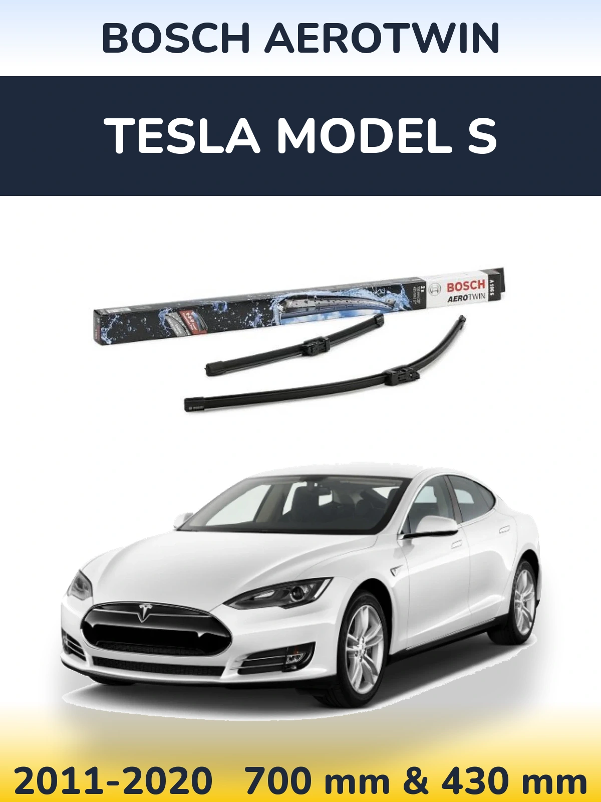 Front wiper blade set BOSCH AeroTwin 700 & 430 mm for Tesla Modelis S 2011-2020