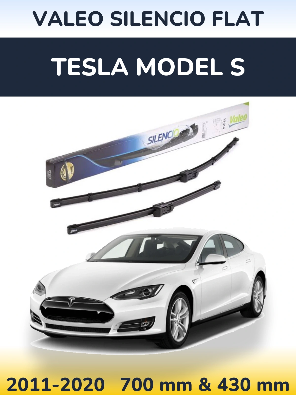 Front wiper blade set Valeo Silencio Flat 680 & 430 mm for Tesla Modelis S 2011-2020