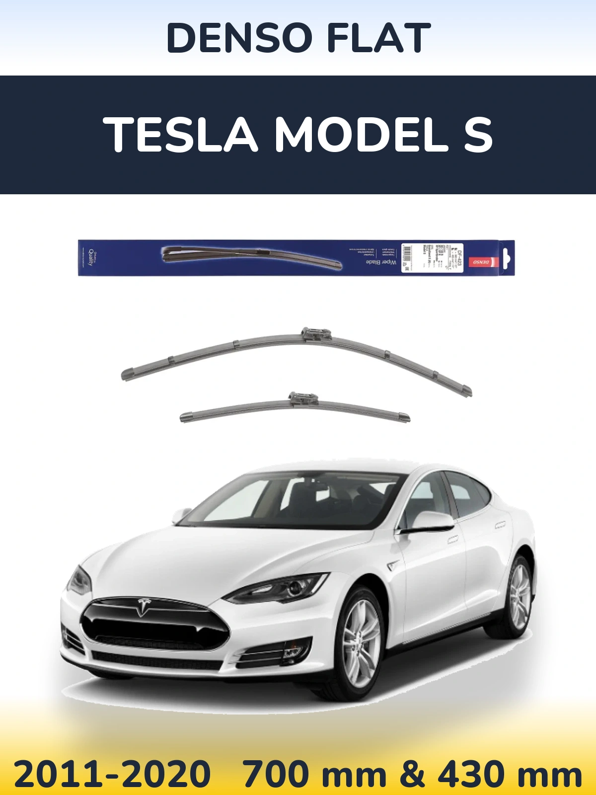 Front wiper blade set Denso Flat 680 & 430 mm for Tesla Modelis S 2011-2020