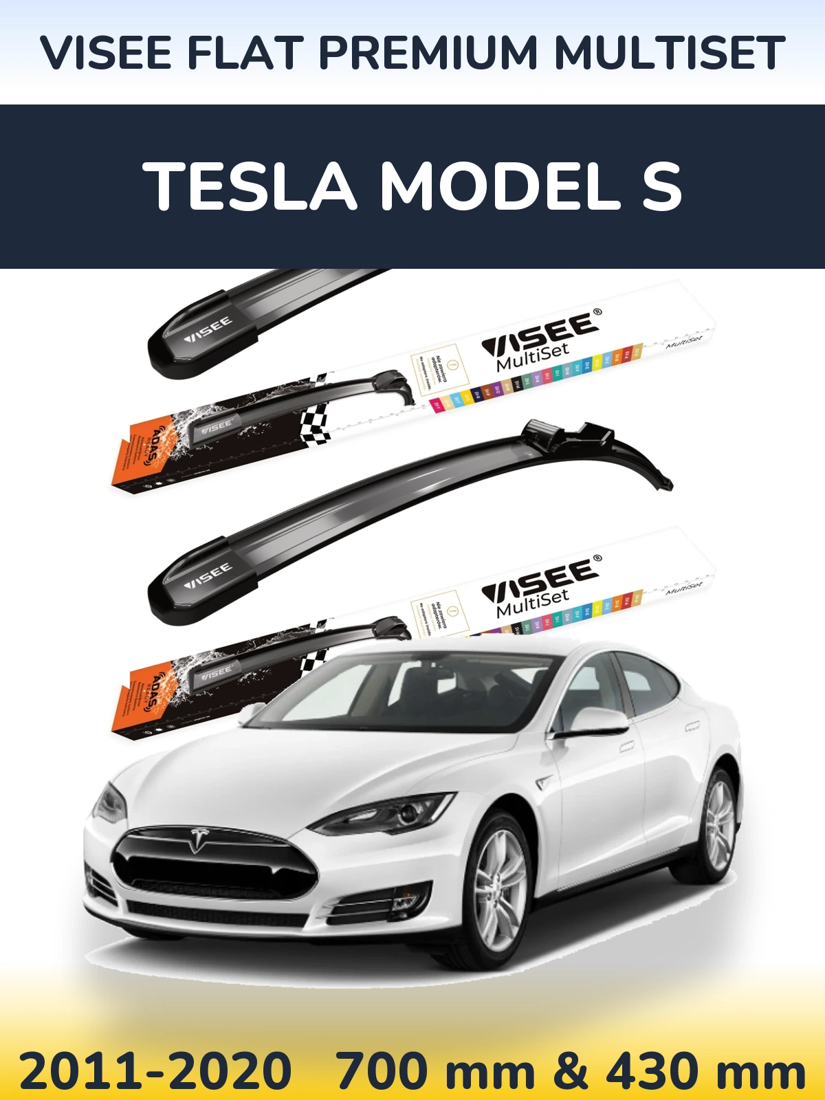Front wiper blade set VISEE FLAT PREMIUM MultiSet 700 & 430 mm for Tesla Modelis S 2011-2020
