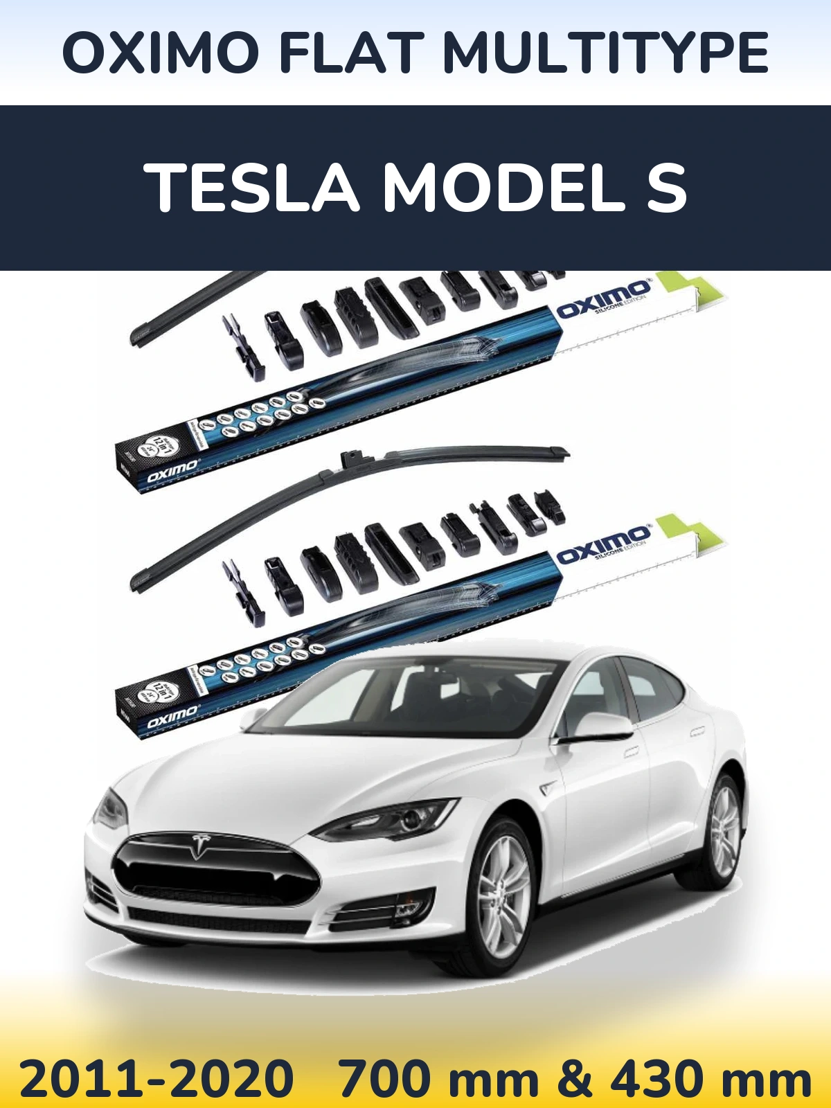 Front wiper blade set Oximo Flat MultiTipse 700 & 430 mm for Tesla Modelis S 2011-2020