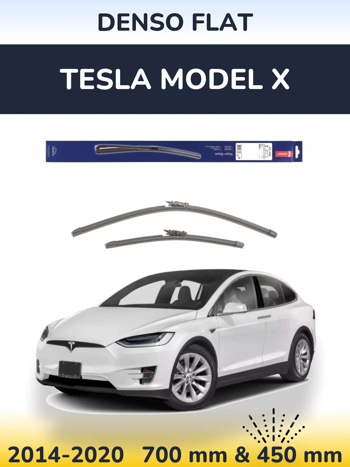 Front wiper blade set Denso Flat 700 & 450 mm for Tesla Model X 2014-2020