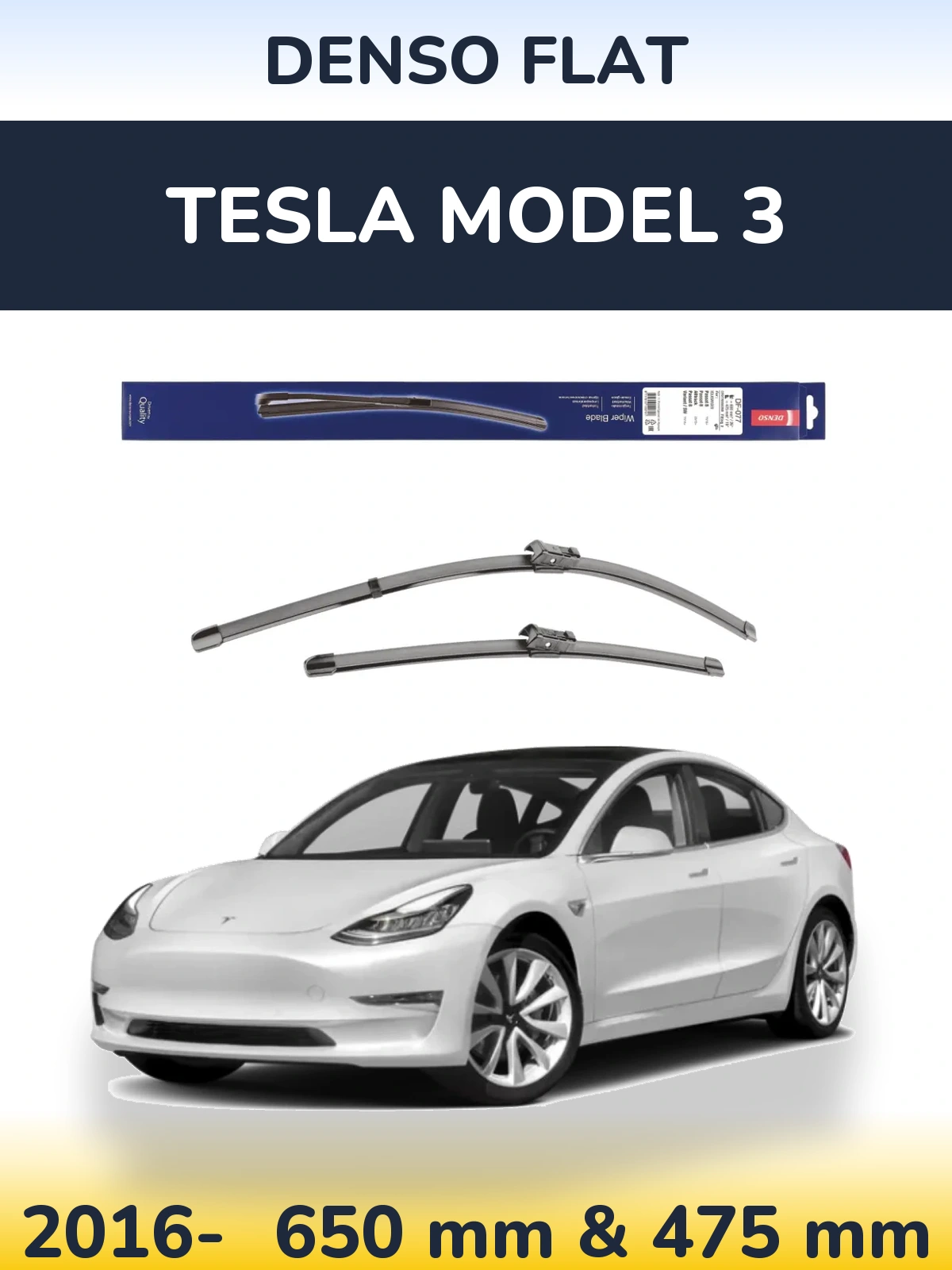 Front wiper blade set Denso Flat 650 & 475 mm for Tesla Modelis 3 2016-2026
