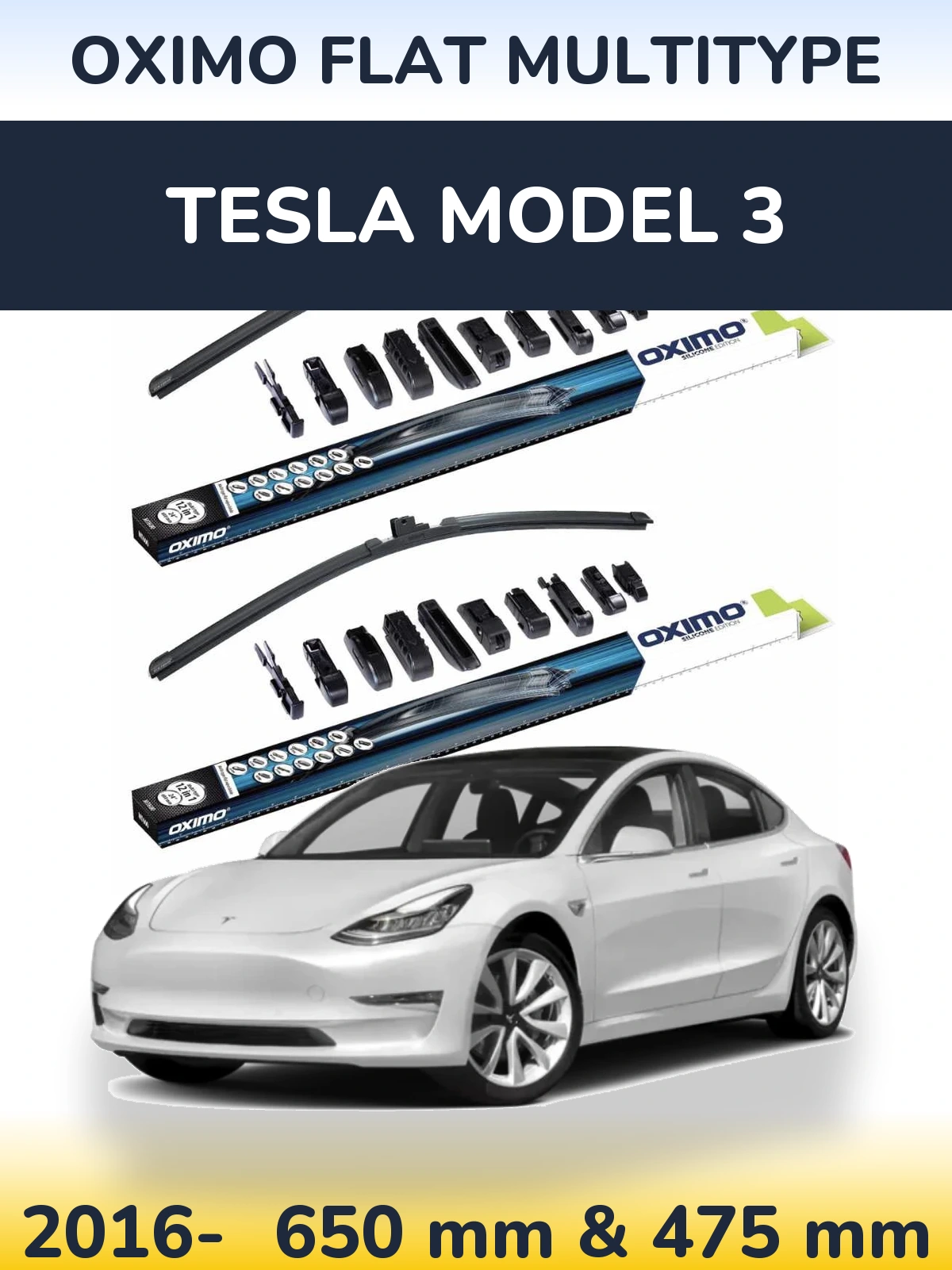 Комплект передніх щіток Oximo Flat MultiТипe 650 & 475 мм для Tesla Модель 3 2016-2026