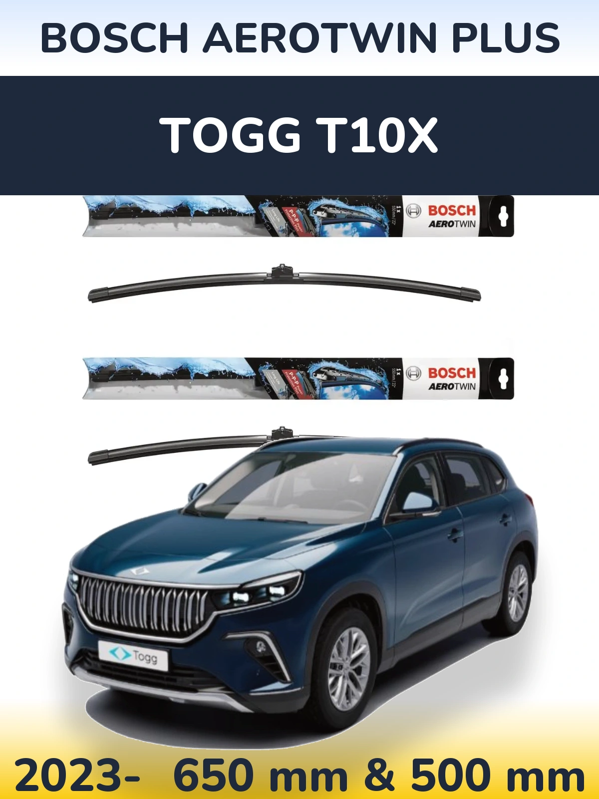 Комплект передних дворников BOSCH AeroTwin Plus 650 & 500 мм для TOGG T10X 2023-2026