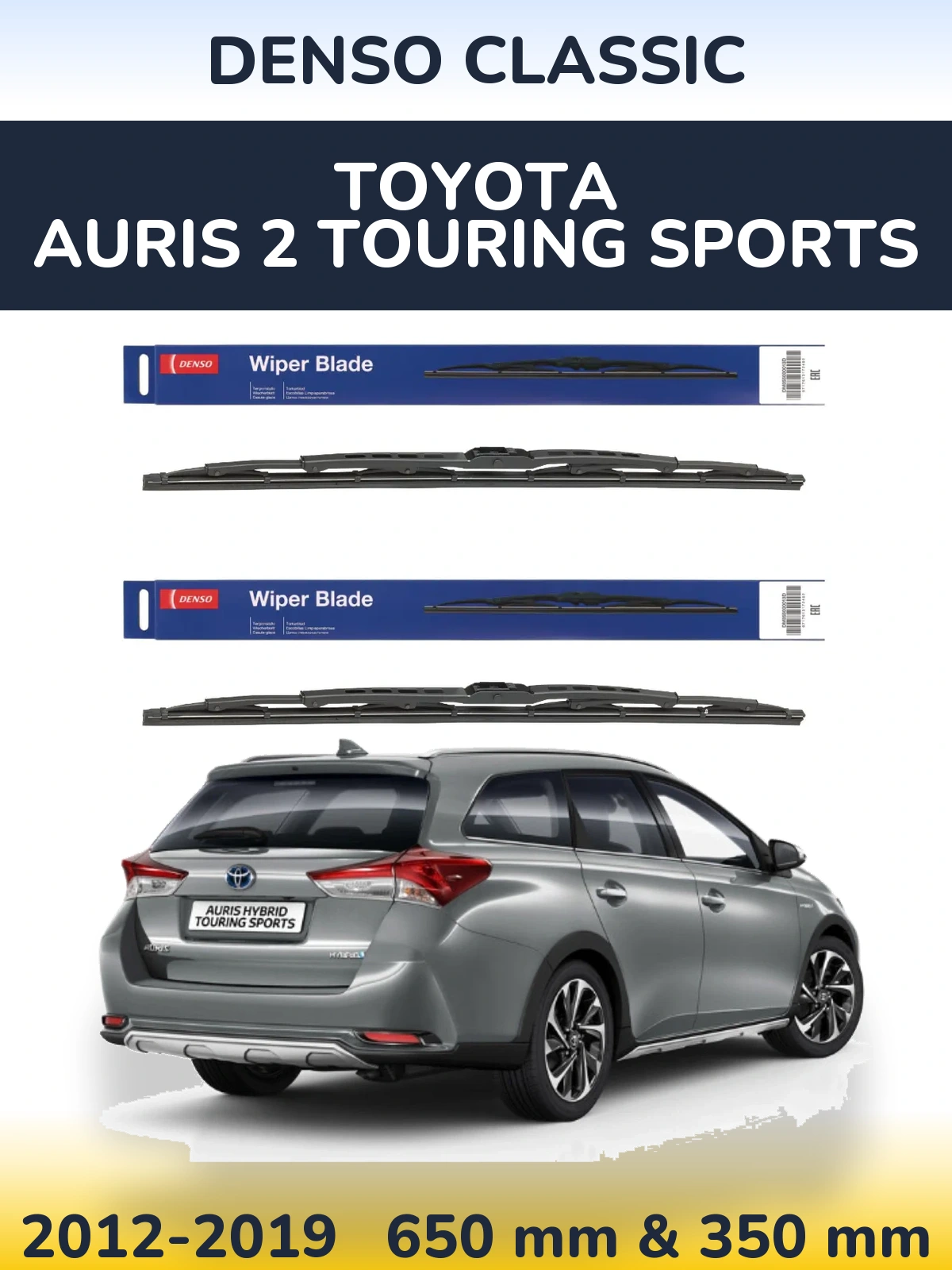 Front wiper blade set Denso Classic 650 & 350 mm for Toyota Auris 2 Touring Sports 2012-2019