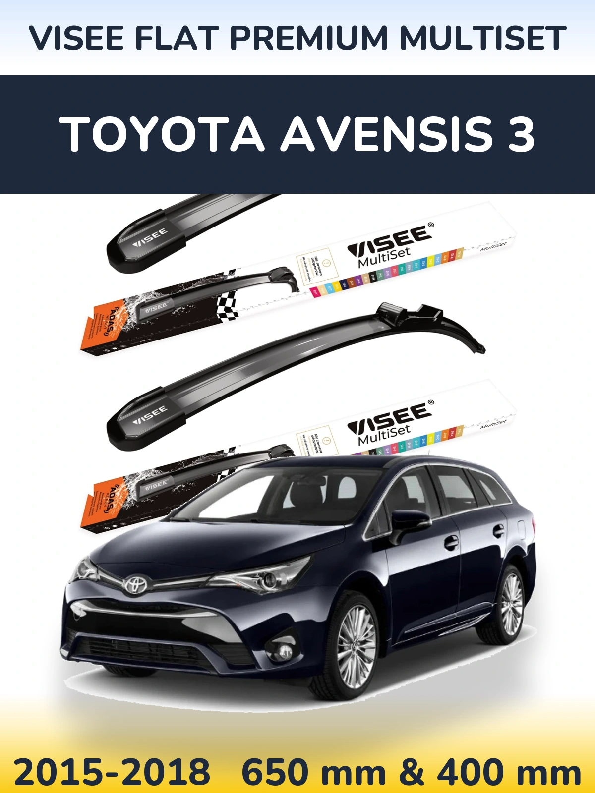 Комплект передних дворников VISEE FLAT PREMIUM MultiSet 650 & 400 мм для Toyota Avensis 3 2015-2018