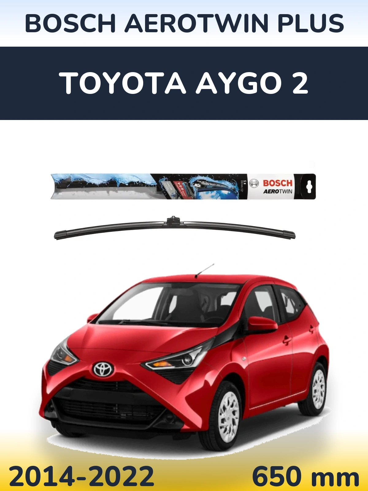 Передня щітка BOSCH AeroTwin Plus 650 мм для Toyota Aygo 2 2014-2022
