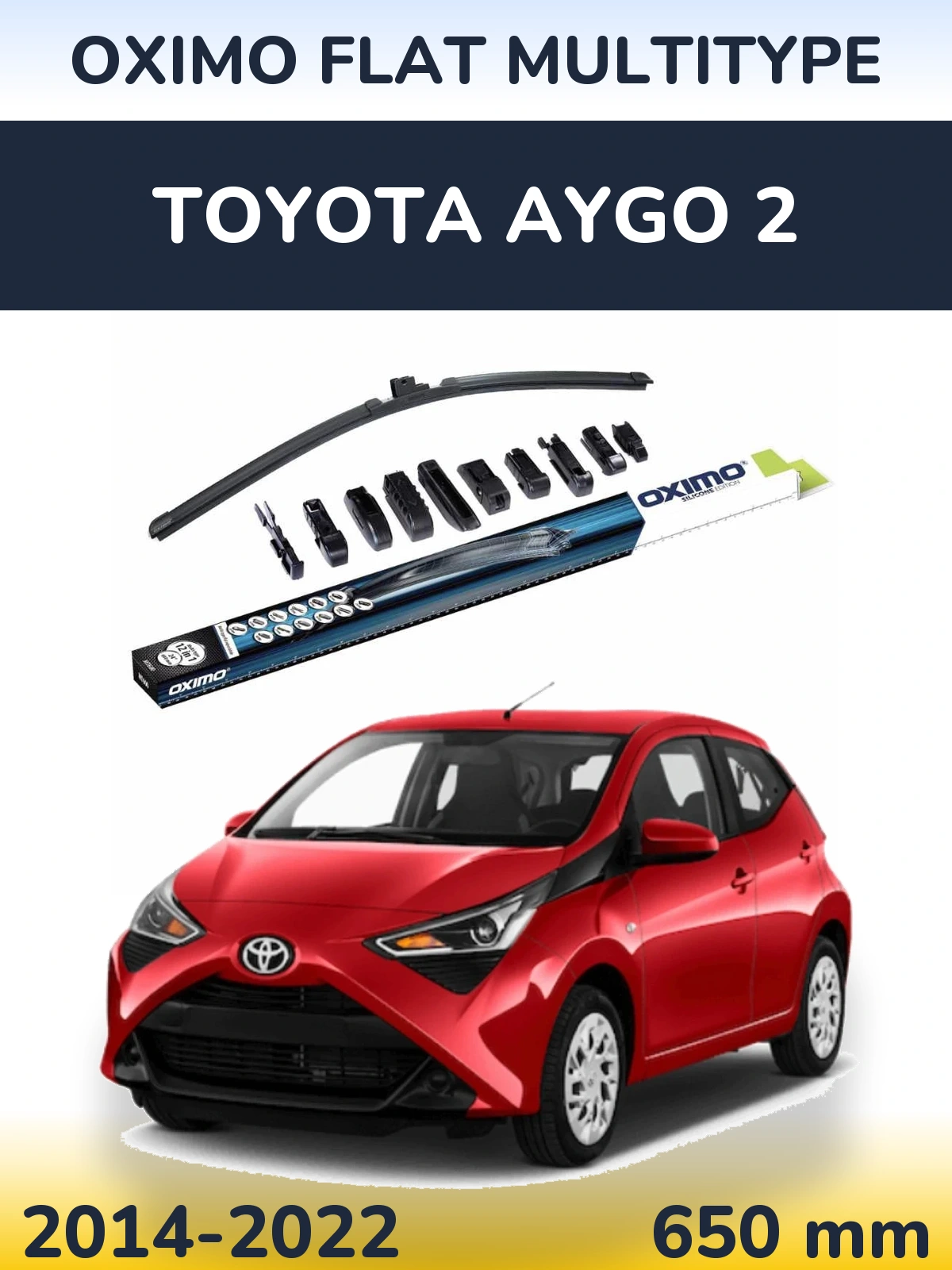 Front wiper blade Oximo Flat MultiTipse 650 mm for Toyota Aygo 2 2014-2022