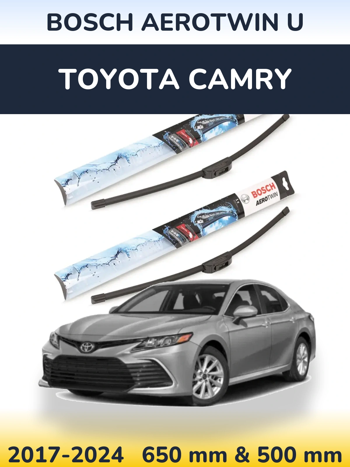 Front wiper blade set BOSCH AeroTwin U 650 & 500 mm for Toyota Camry 2017-2024