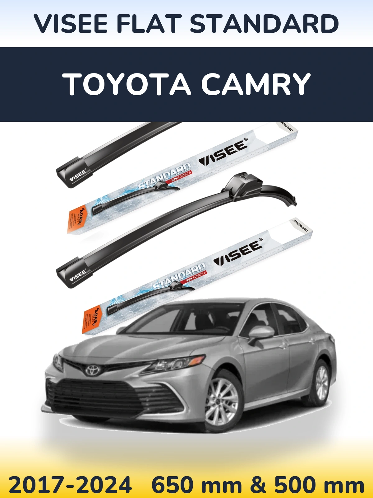 Front wiper blade set VISEE FLAT STANDARD 650 & 500 mm for Toyota Camry 2017-2024