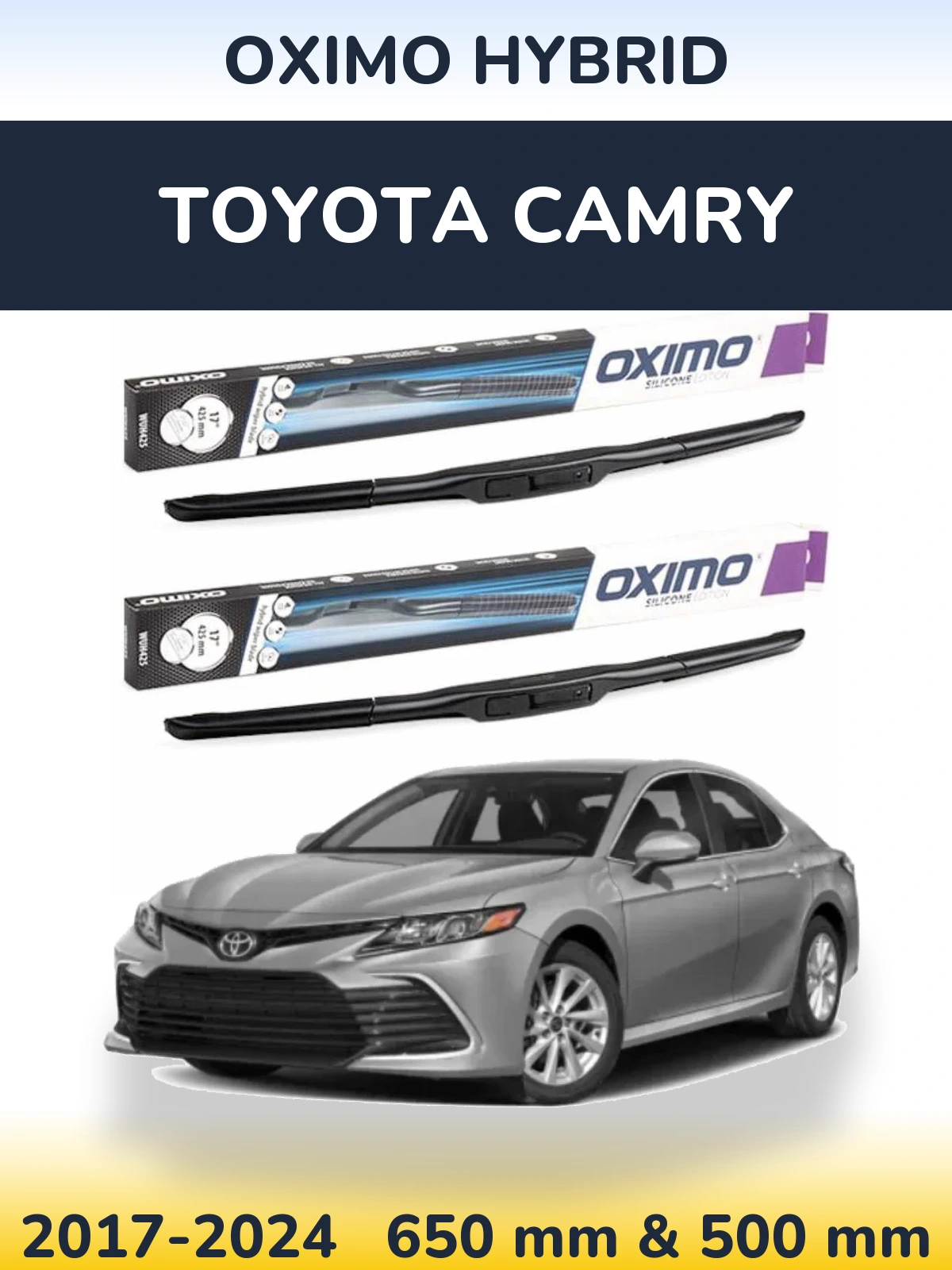 Front wiper blade set Oximo Hybrid 650 & 500 mm for Toyota Camry 2017-2024