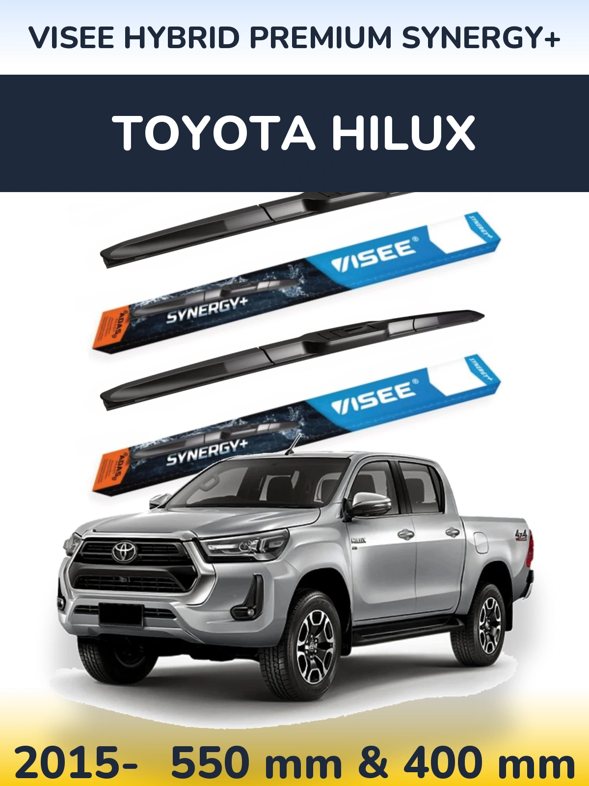 Front wiper blade set VISEE HYBRID PREMIUM SYNERGY+ 550 & 400 mm for Toyota Hilux 2015-2026