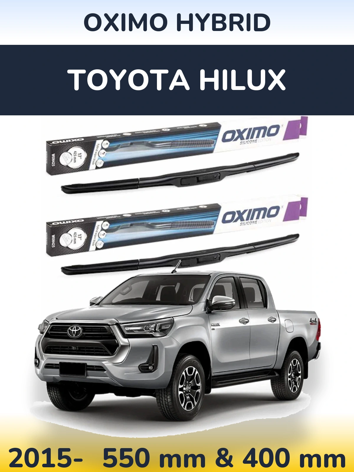 Комплект передних дворников Oximo Hybrid 550 & 400 мм для Toyota Hilux 2015-2026