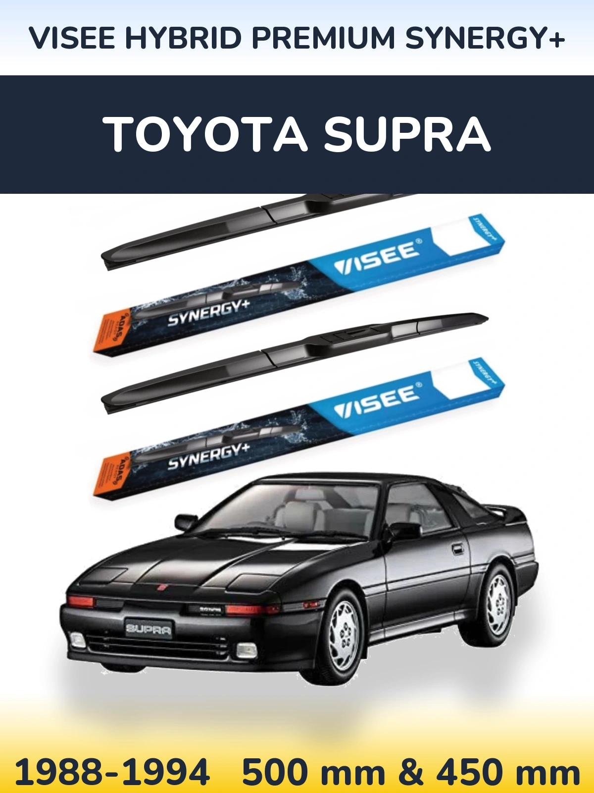 Front wiper blade set VISEE HYBRID PREMIUM SYNERGY+ 500 & 450 mm for Toyota Supra 1988-1994
