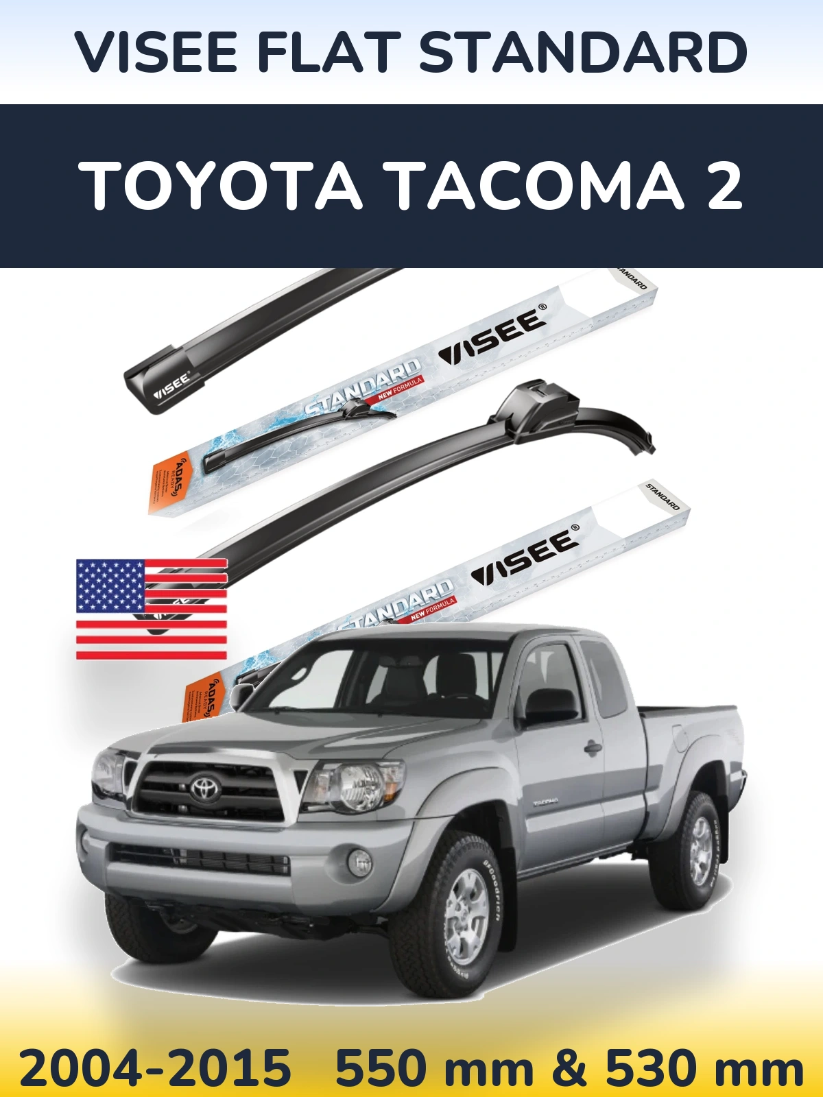 Комплект передніх щіток VISEE FLAT STANDARD 550 & 530 мм для Toyota Tacoma 2 2004-2015