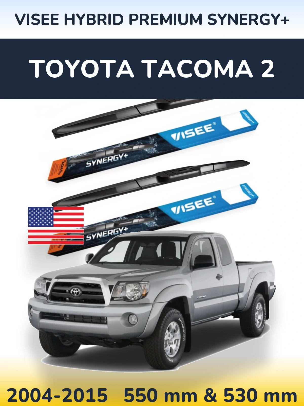 Front wiper blade set VISEE HYBRID PREMIUM SYNERGY+ 550 & 530 mm for Toyota Tacoma 2 2004-2015