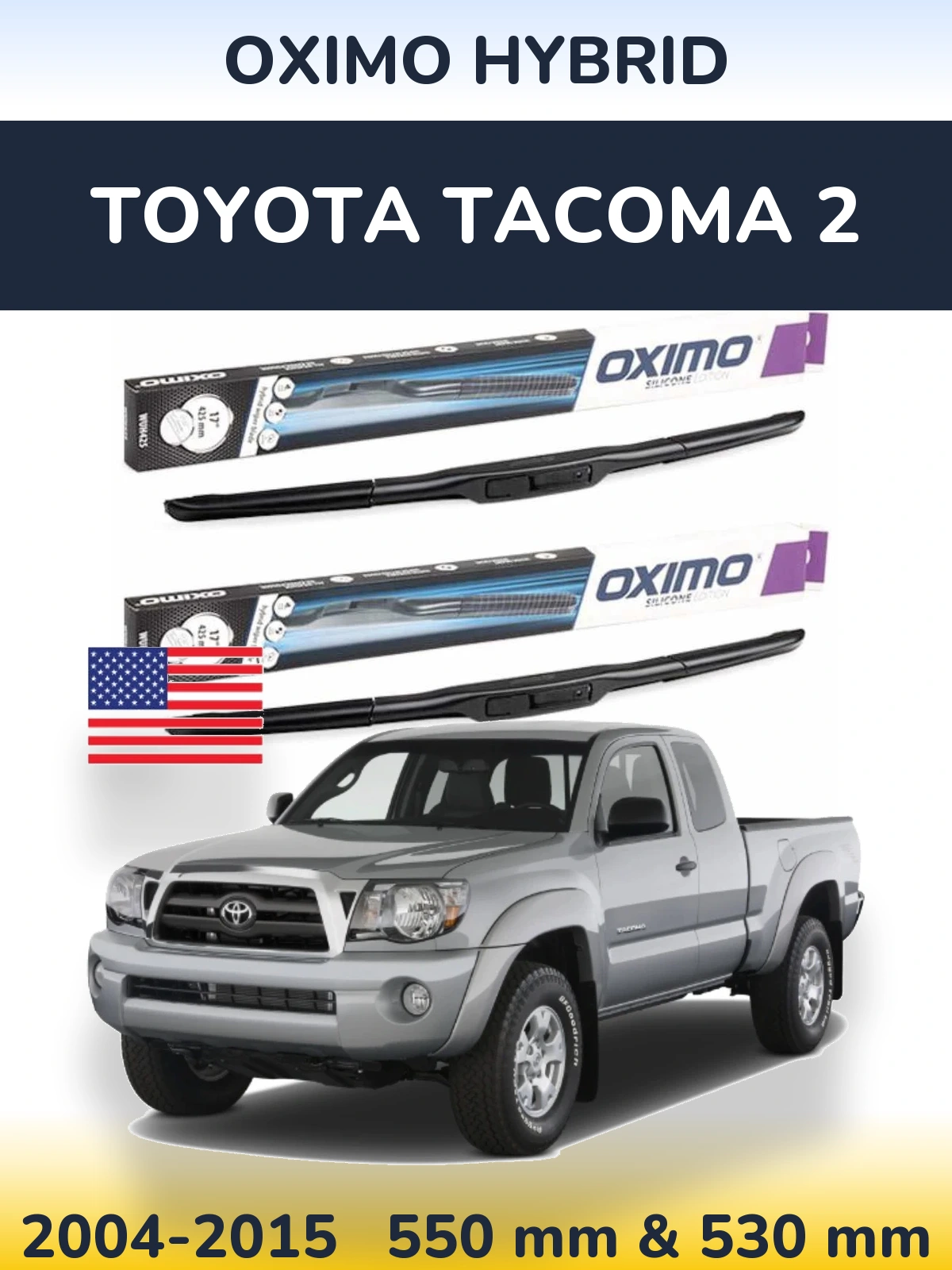Front wiper blade set Oximo Hybrid 550 & 530 mm for Toyota Tacoma 2 2004-2015