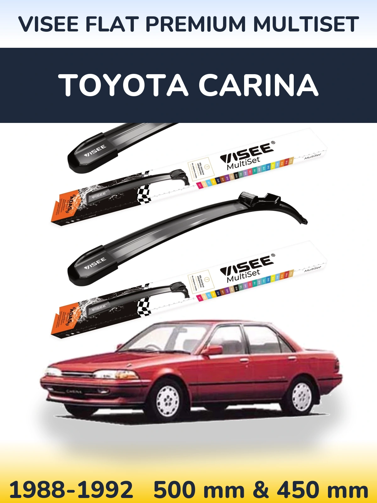 Front wiper blade set VISEE FLAT PREMIUM MultiSet 500 & 450 mm for Toyota Carina 1988-1992