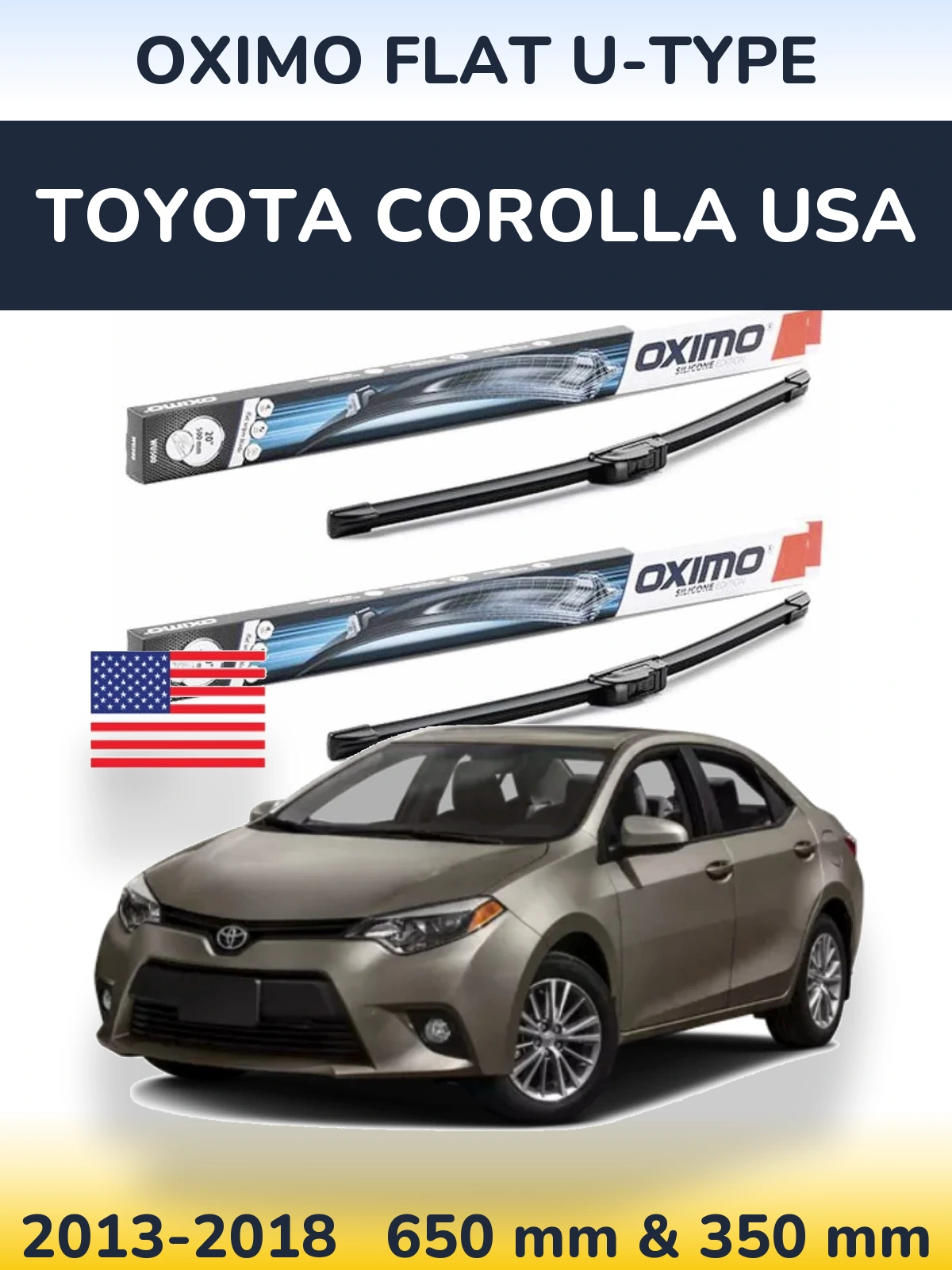Комплект передних дворников Oximo Flat U-type 650 & 350 мм для Toyota Corolla USA 2013-2018