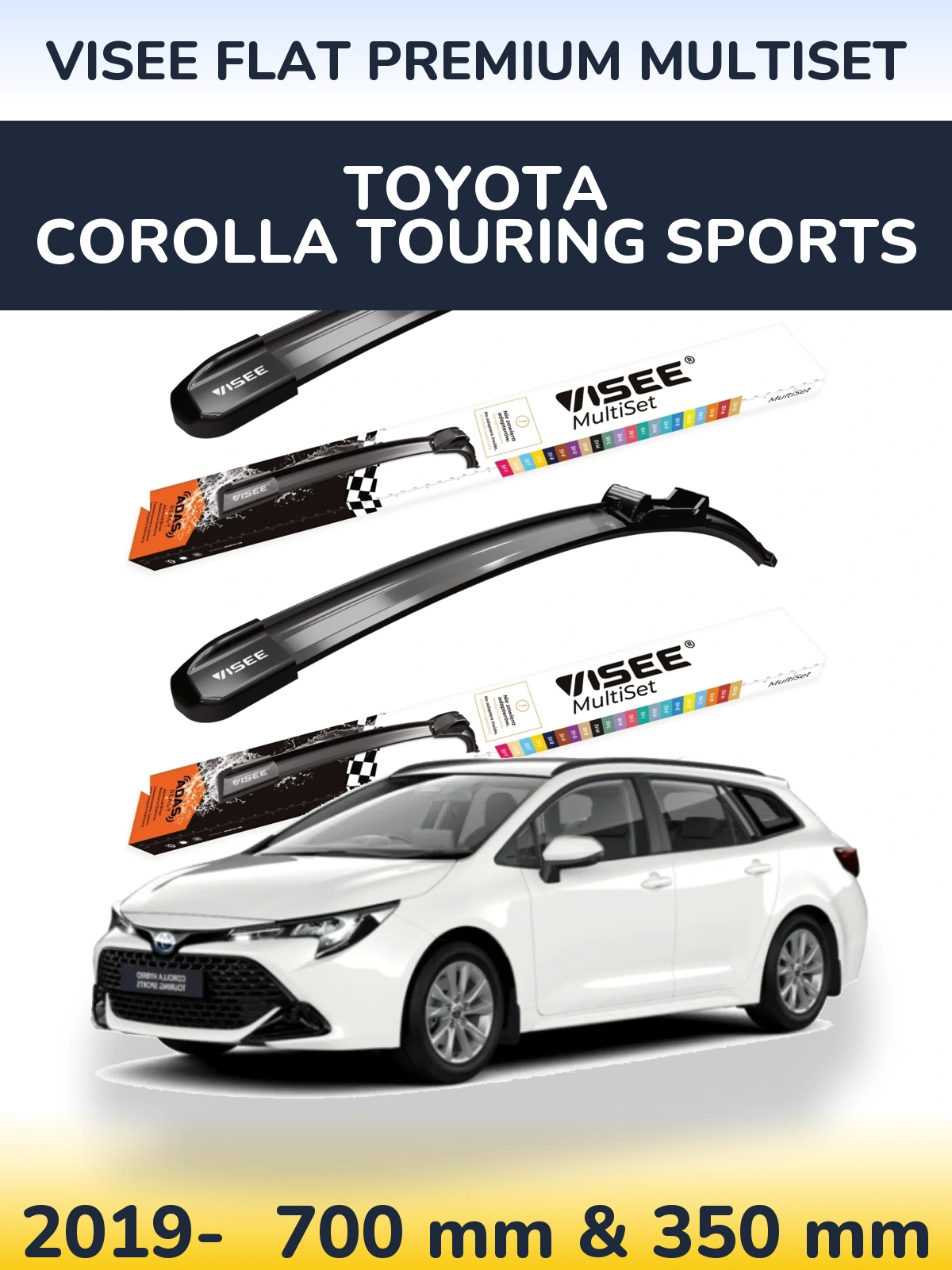 Комплект передних дворников VISEE FLAT PREMIUM MultiSet 700 & 350 мм для Toyota Corolla Touring Sports 2019-2026