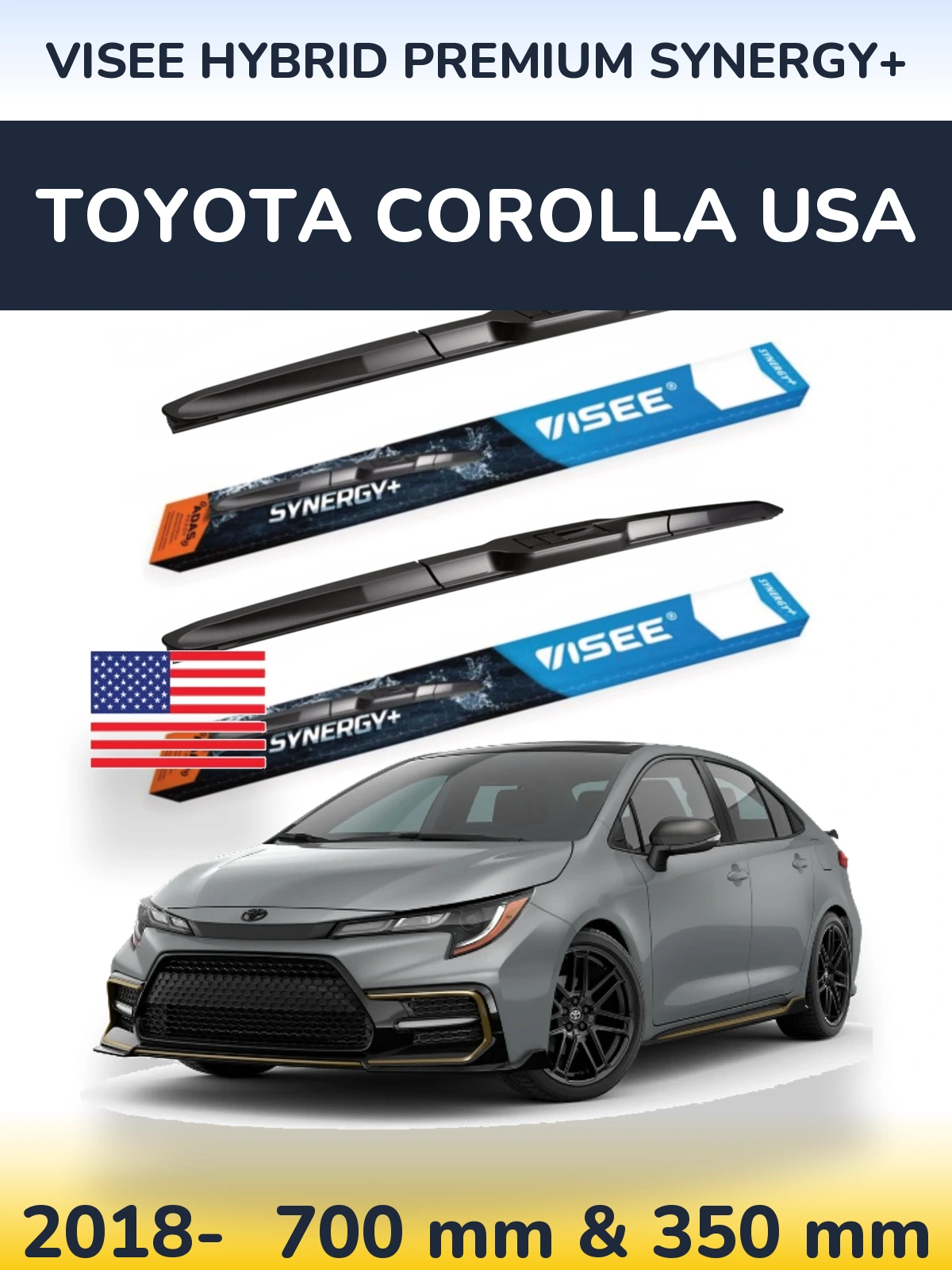 Комплект передних дворников VISEE HYBRID PREMIUM SYNERGY+ 700 & 350 мм для Toyota Corolla USA 2018-2026