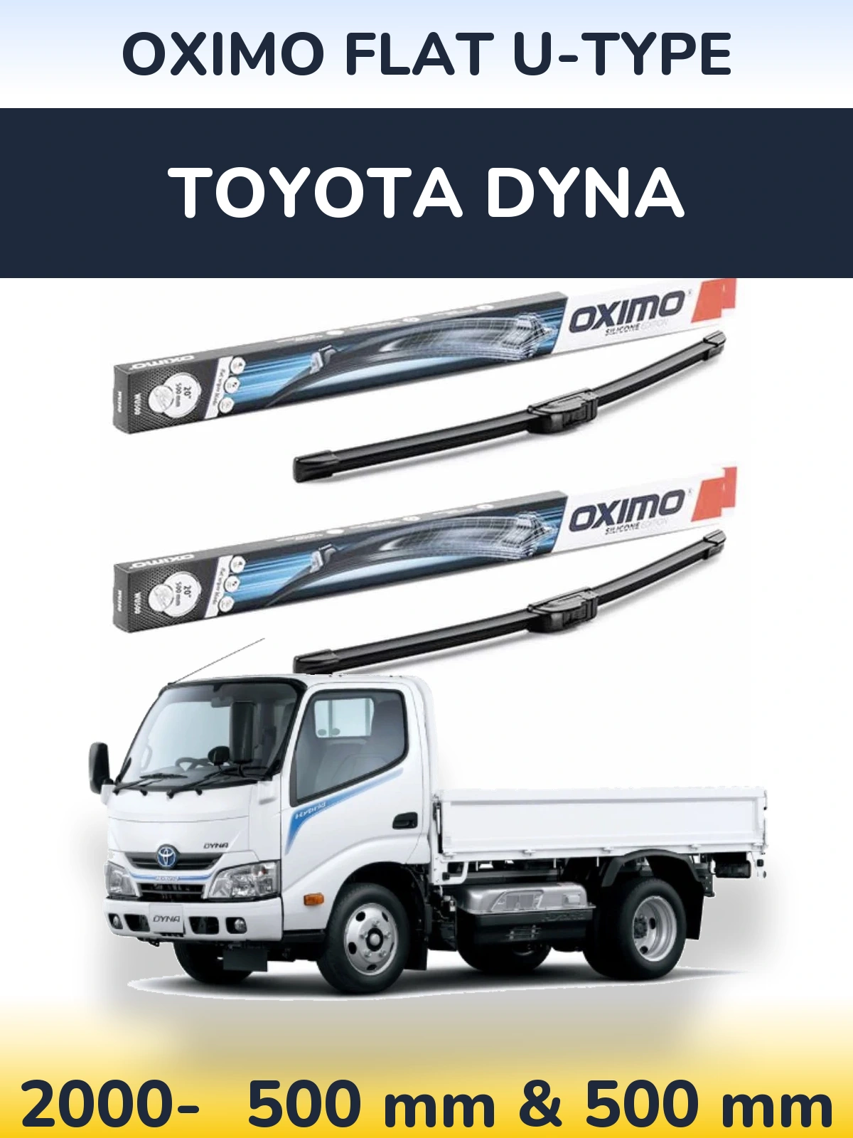 Комплект передних дворников Oximo Flat U-type 500 & 500 мм для Toyota Dyna 2000-2026