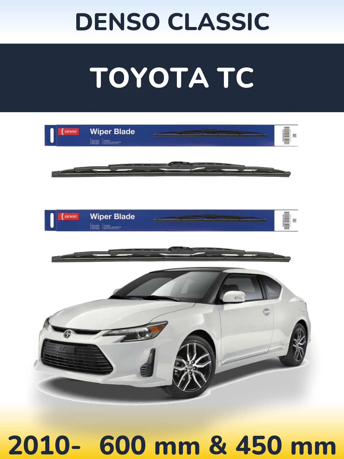 Комплект передних дворников Denso Classic 600 & 450 мм для Toyota tC 2010-2026